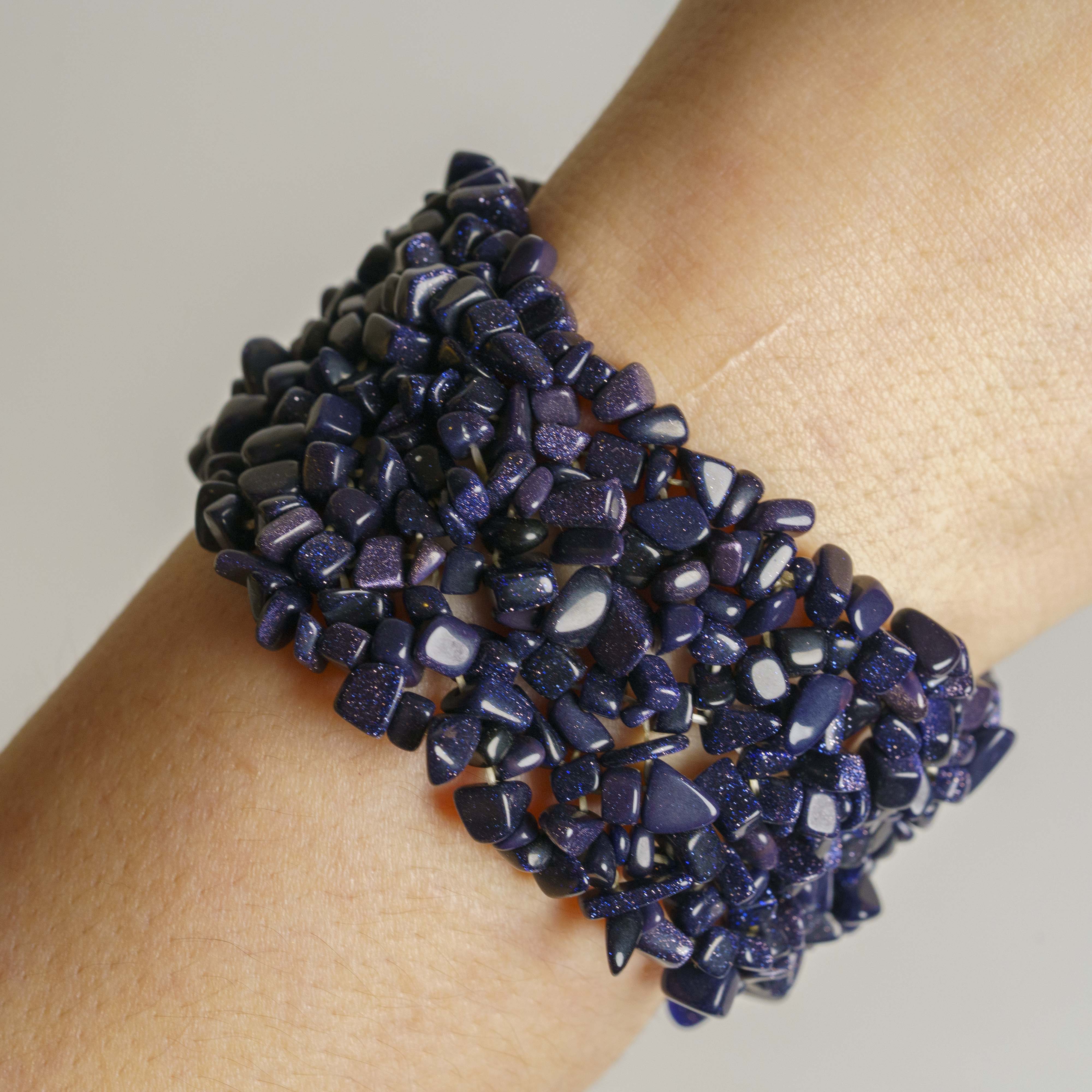 Genuine Purple Goldstone Gem 7 Inch Cuff Bracelet