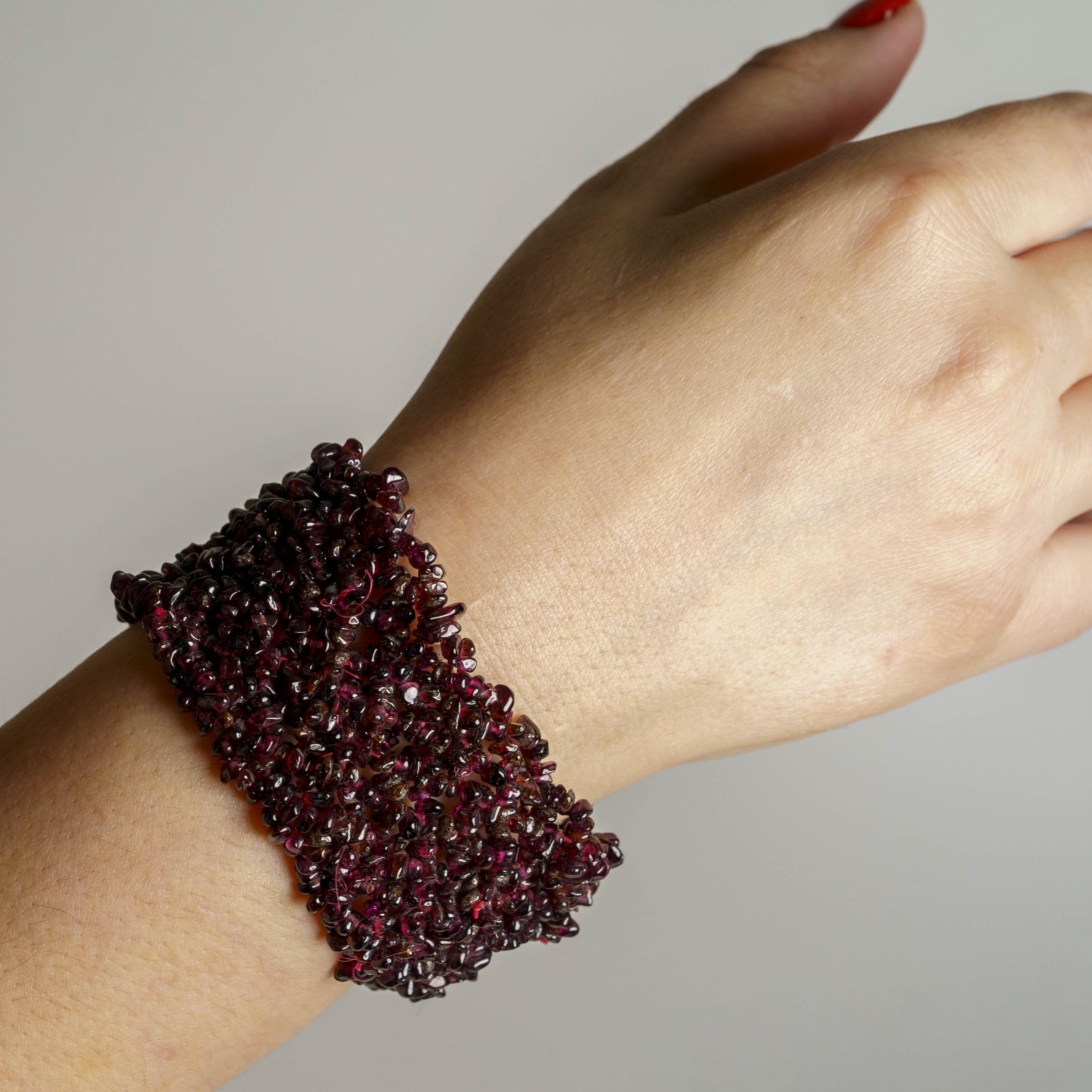 Genuine Garnet Gemstone 6.5 Inch Cuff Bracelet