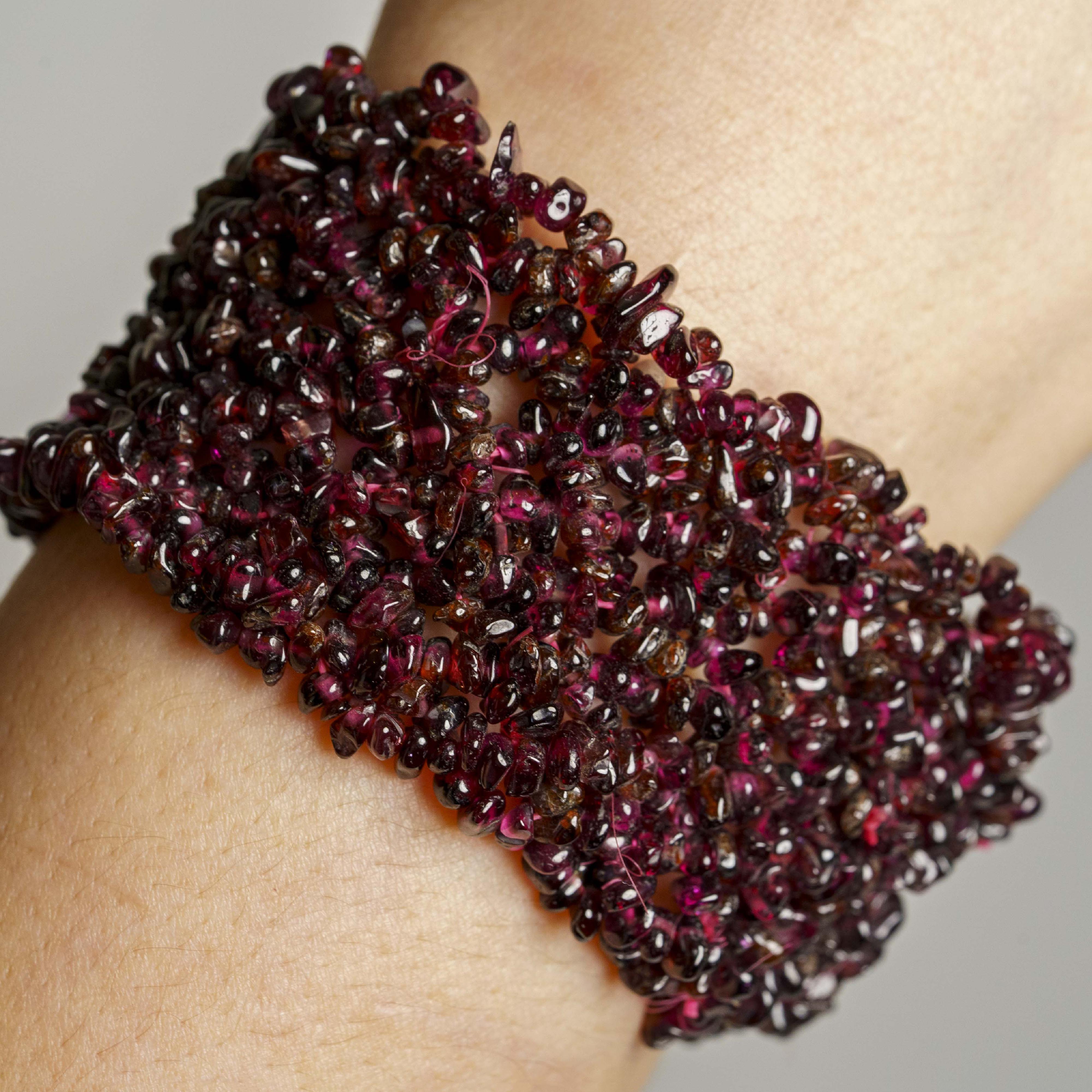 Genuine Garnet Gemstone 6.5 Inch Cuff Bracelet