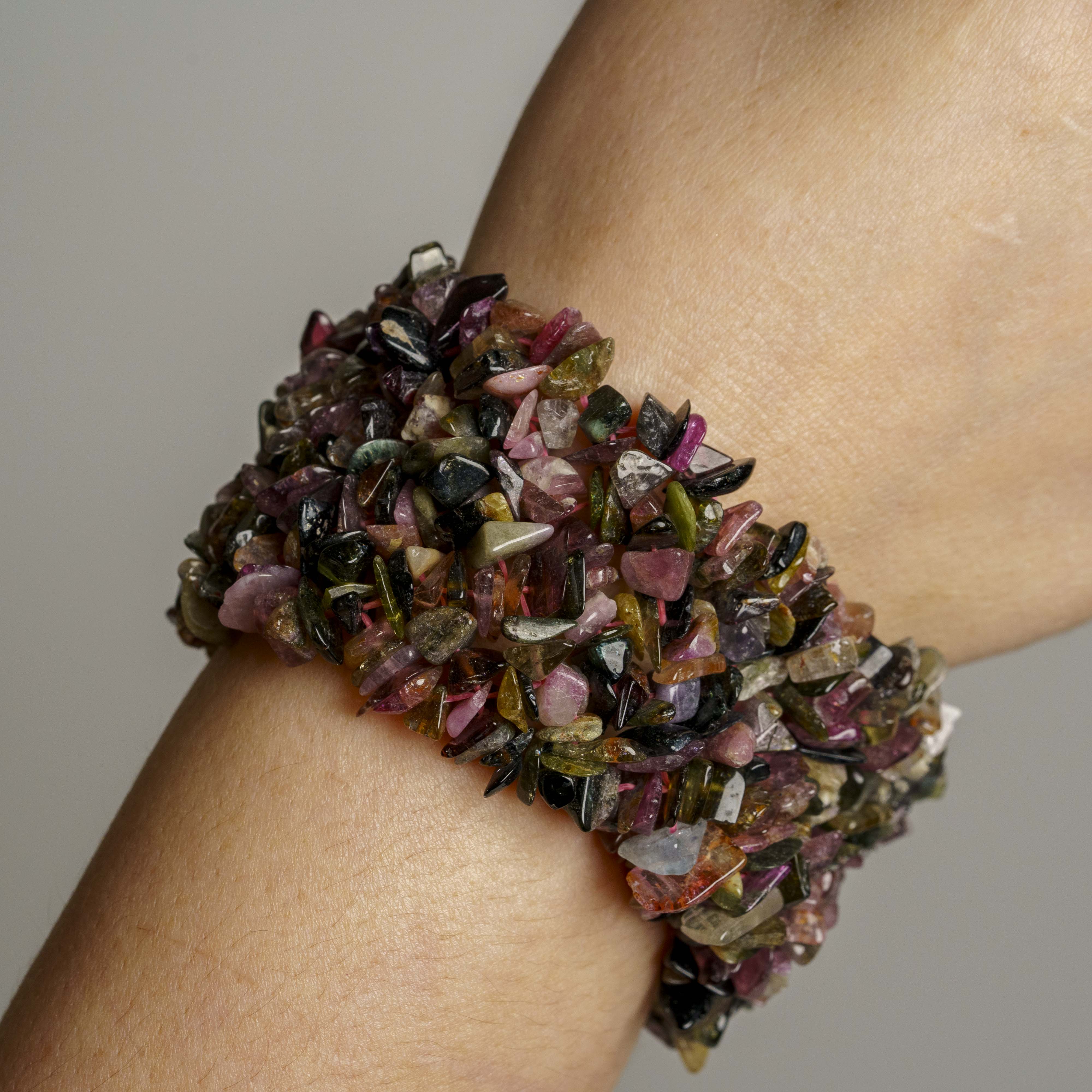 Genuine Multicolor Tourmaline Gemstone 7 Inch Cuff Bracelet