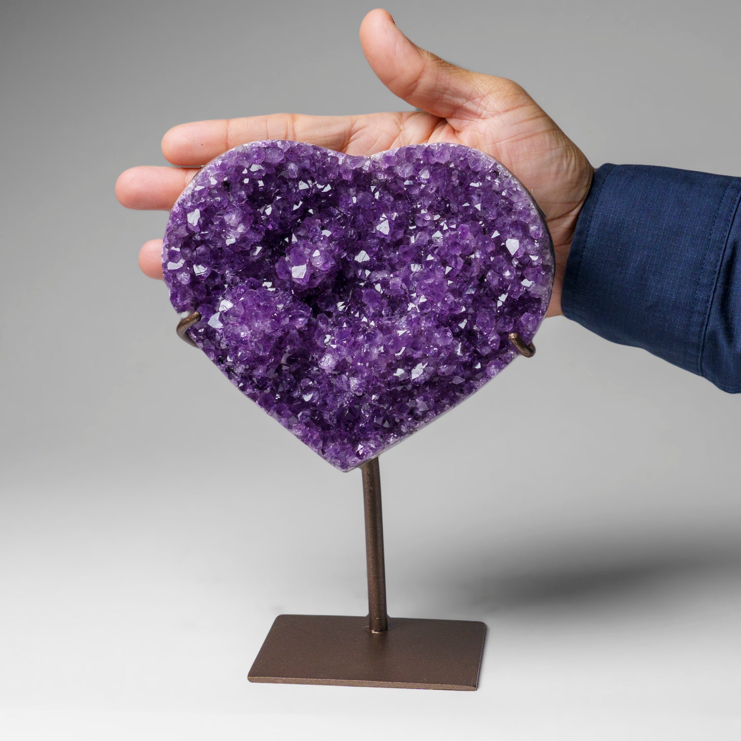 Genuine Amethyst Crystal Cluster Heart on Stand from Brazil (2.5 lbs)