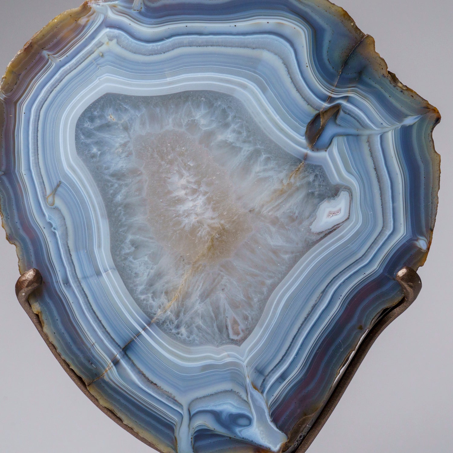 Genuine Blue Banded Agate Slice on Custom Metal Stand (6 bs)