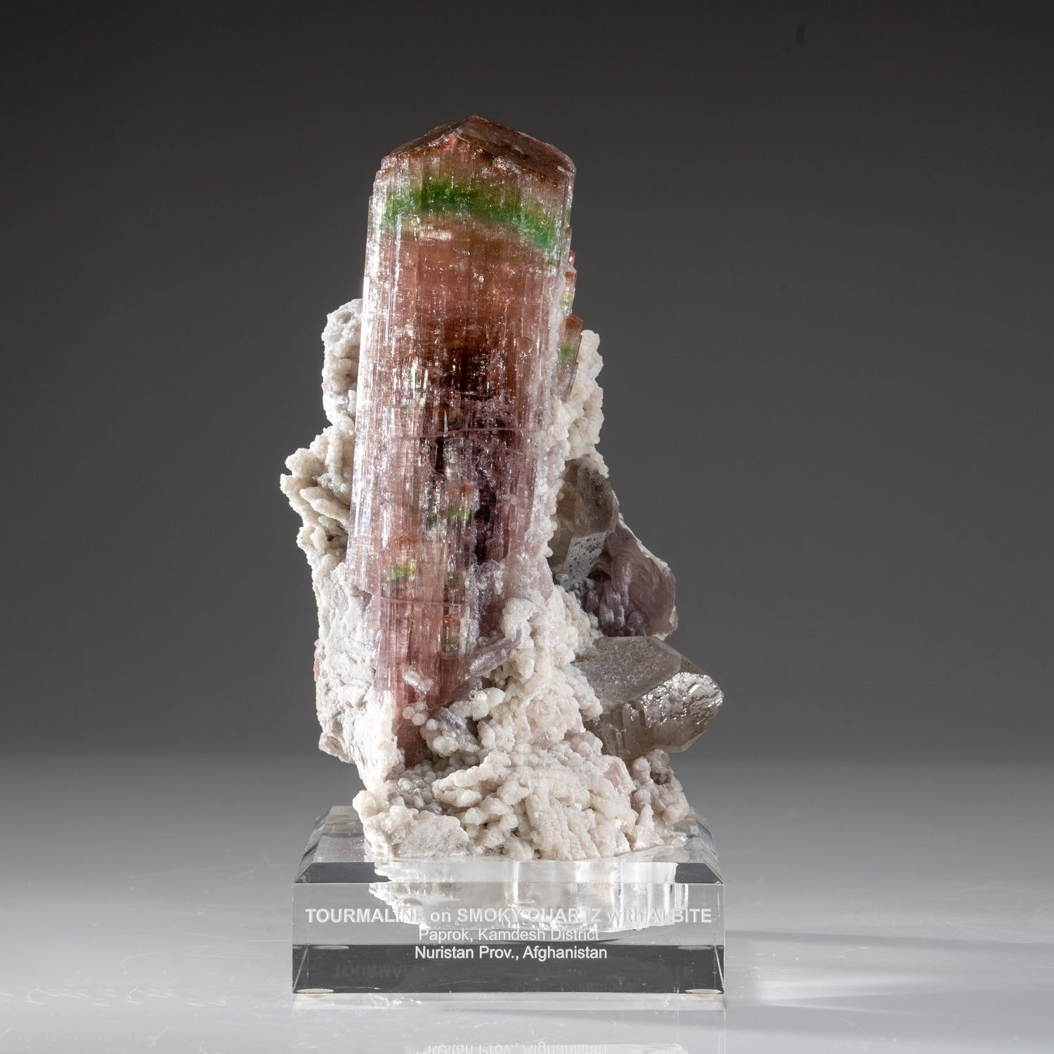 Waterlemon Tourmaline with Smoky Quartz and Albite from Nuristan Province, Afghanistan
