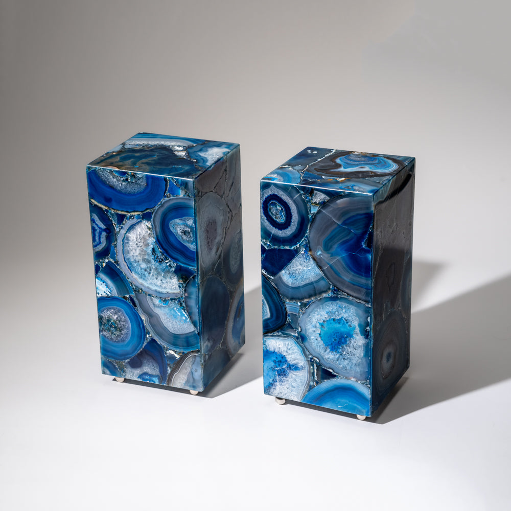 Genuine Square Blue Agate Desk Lamp Set from Brazil (13")