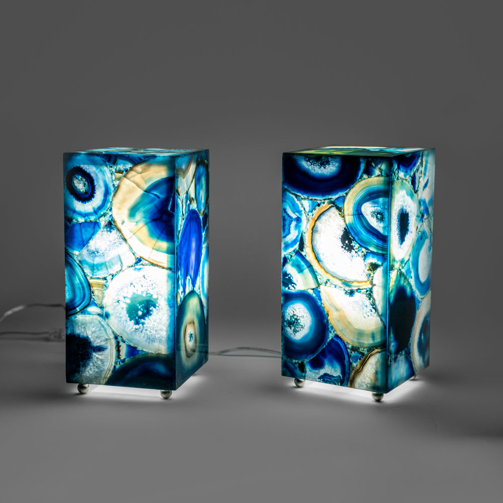 Genuine Square Blue Agate Desk Lamp Set from Brazil (13")