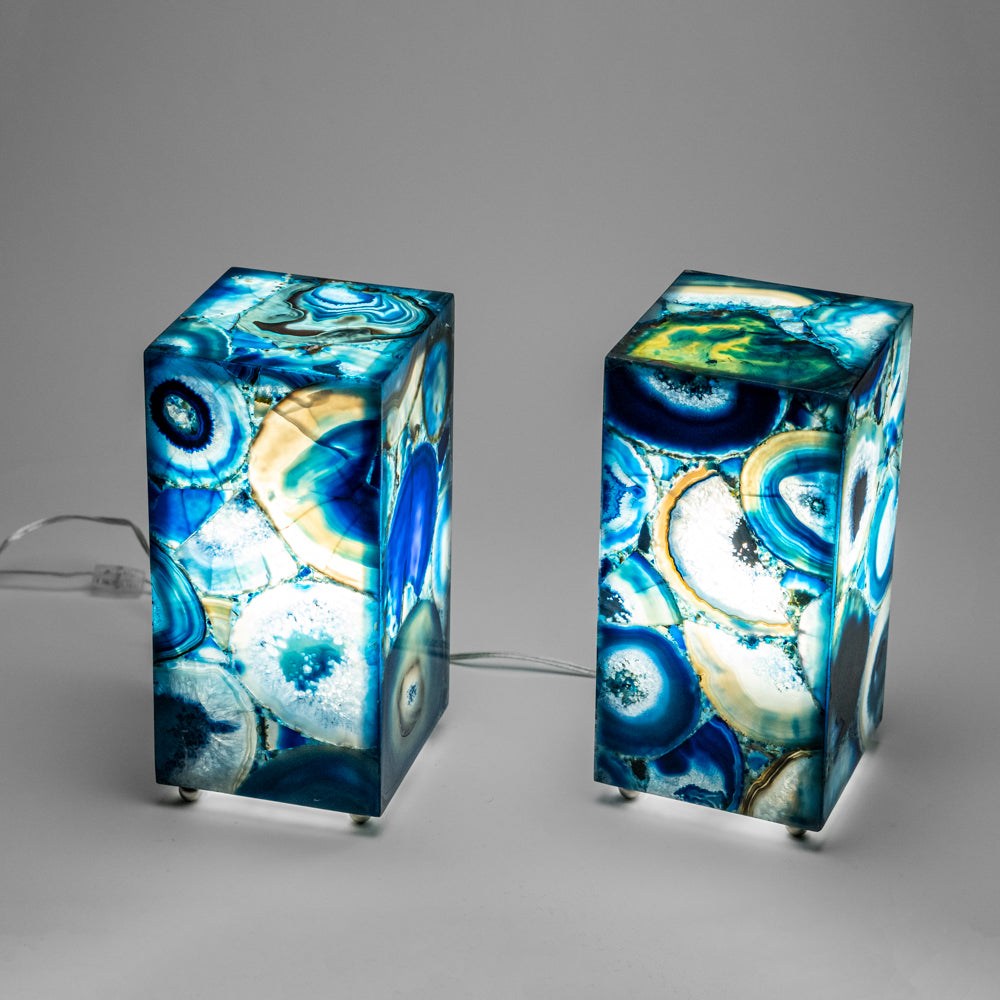 Genuine Square Blue Agate Desk Lamp Set from Brazil (13")