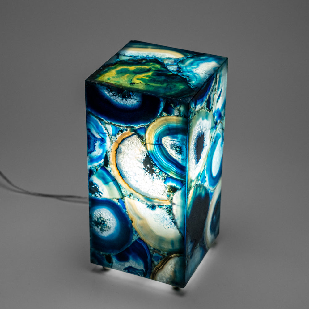 Genuine Square Blue Agate Desk Lamp from Brazil (13", 10.4 lbs)