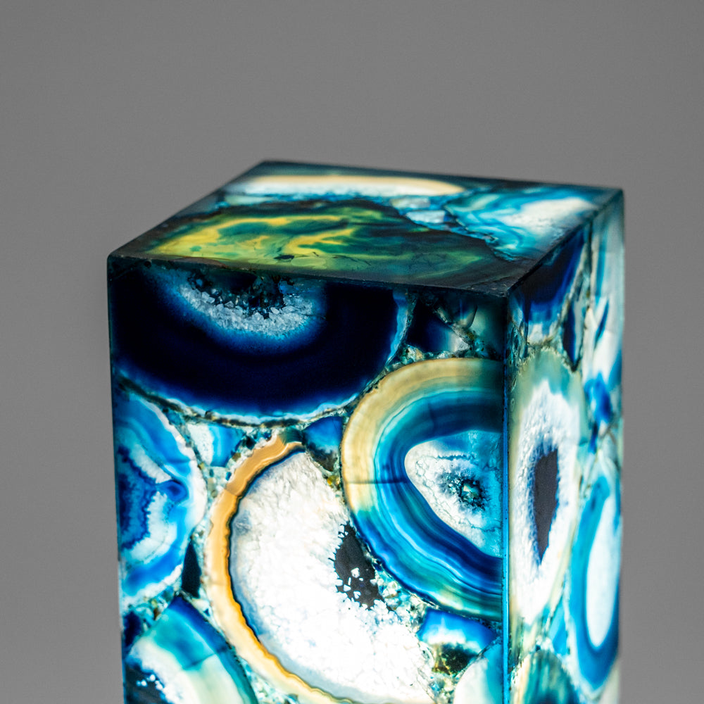 Genuine Square Blue Agate Desk Lamp Set from Brazil (13")