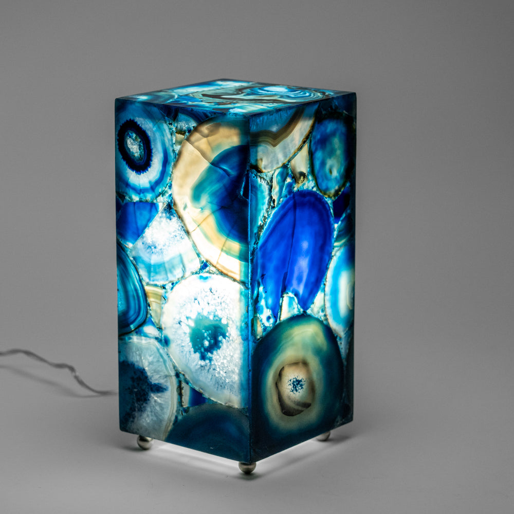 Genuine Square Blue Agate Desk Lamp from Brazil (13", 10.4 lbs)