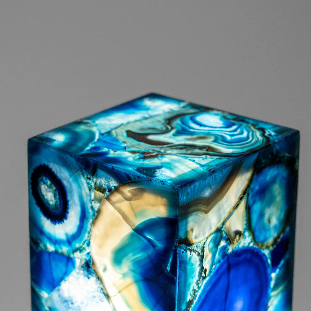 Genuine Square Blue Agate Desk Lamp Set from Brazil (13")