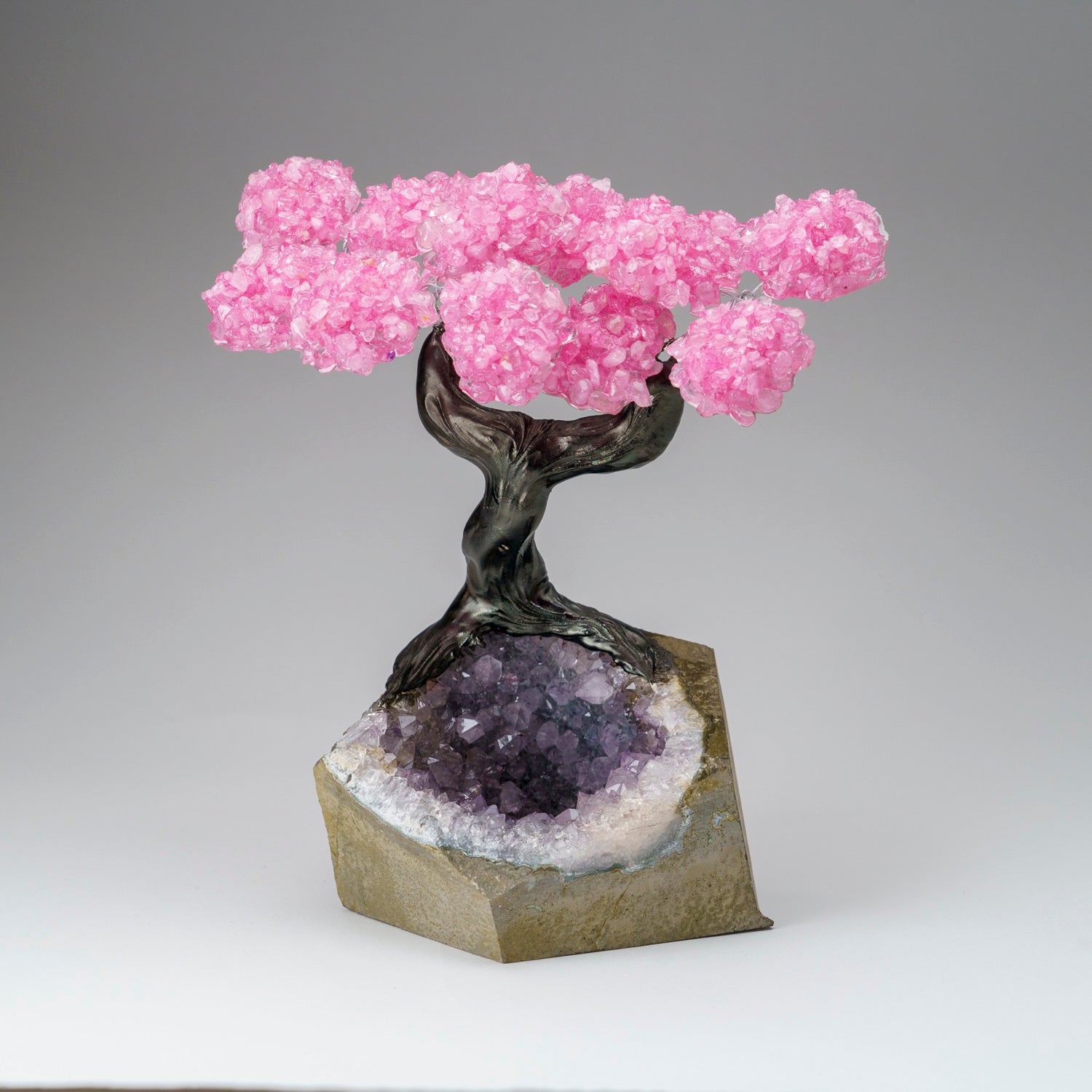 Custom - Genuine Rose Quartz Clustered Gemstone Tree on Amethyst Matrix (The Love Tree)