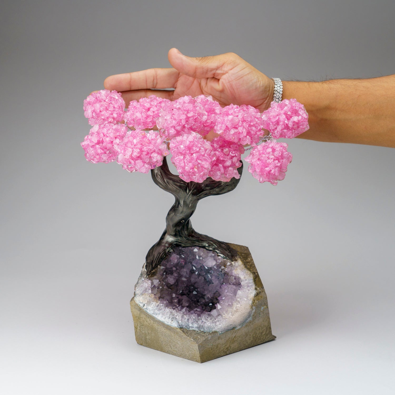 Custom - Genuine Rose Quartz Clustered Gemstone Tree on Amethyst Matrix (The Love Tree)