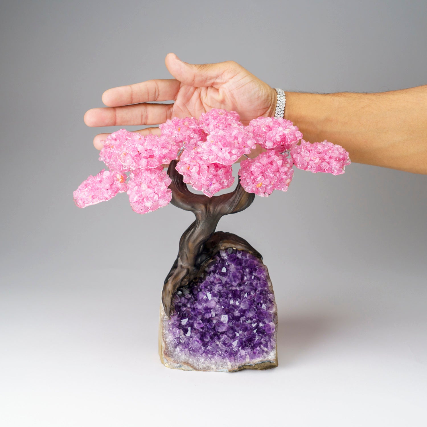 Custom - Genuine Rose Quartz Clustered Gemstone Tree on Amethyst Matrix (The Love Tree)