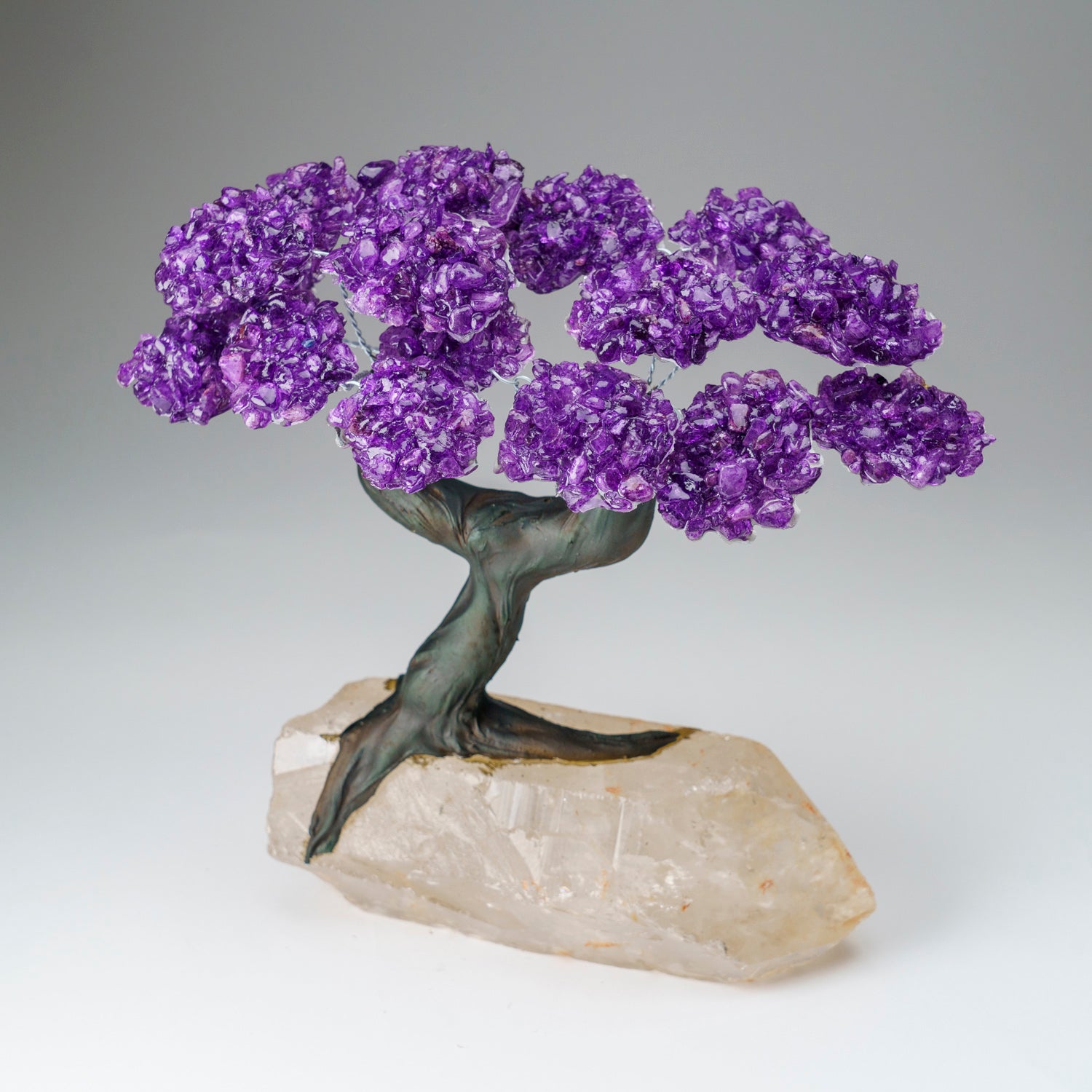 Custom - Genuine Amethyst Clustered Gemstone Tree on a Clear Quartz Crystal (The Harmony Tree)