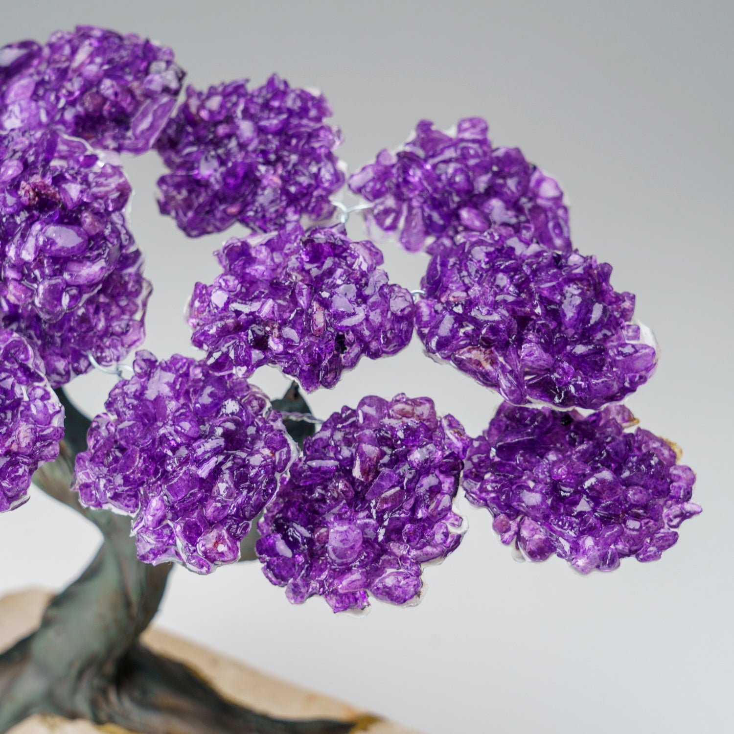 Custom - Genuine Amethyst Clustered Gemstone Tree on a Clear Quartz Crystal (The Harmony Tree)