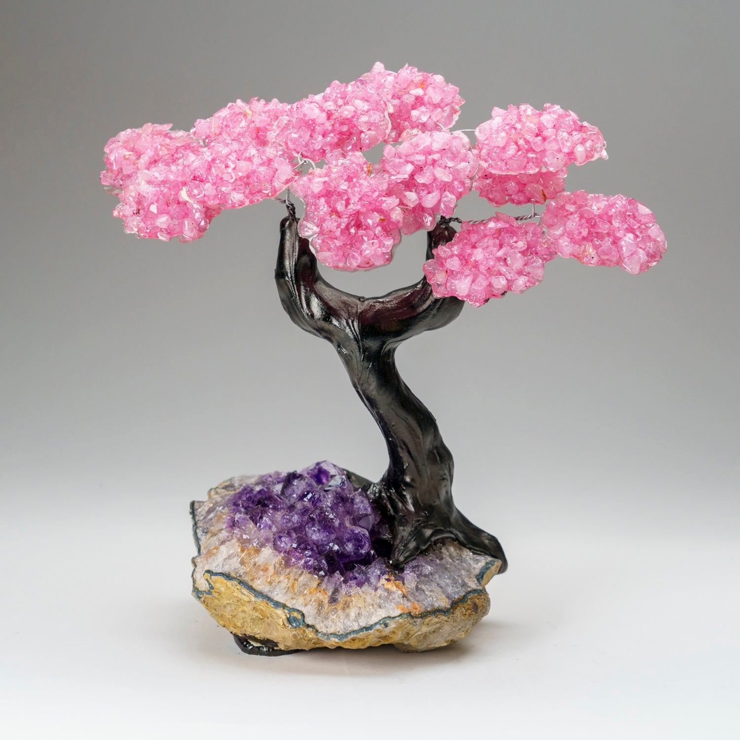 Custom - Genuine Rose Quartz Clustered Gemstone Tree on Amethyst Matrix (The Love Tree)