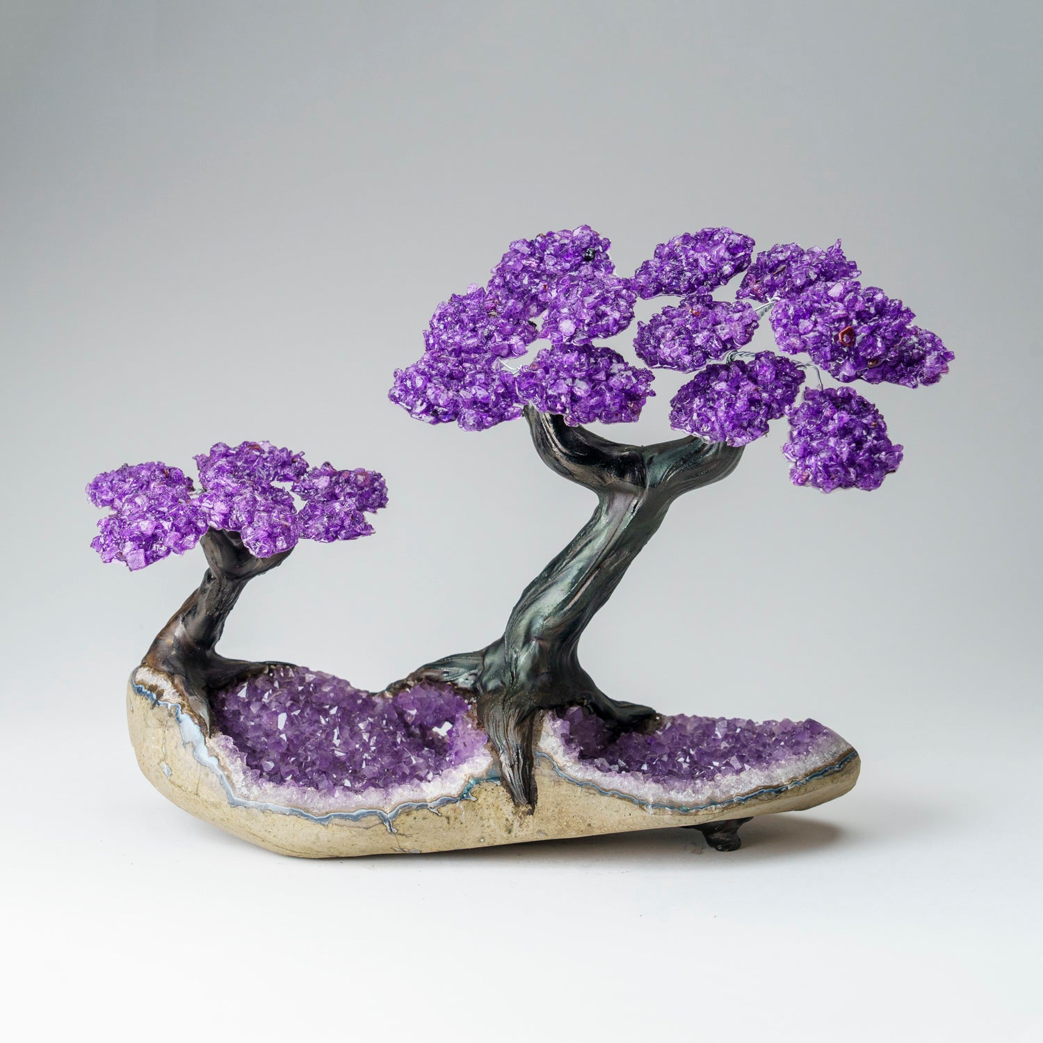 Custom - Two Genuine Amethyst Clustered Gemstone Trees on Amethyst Matrix (The Protection Tree)