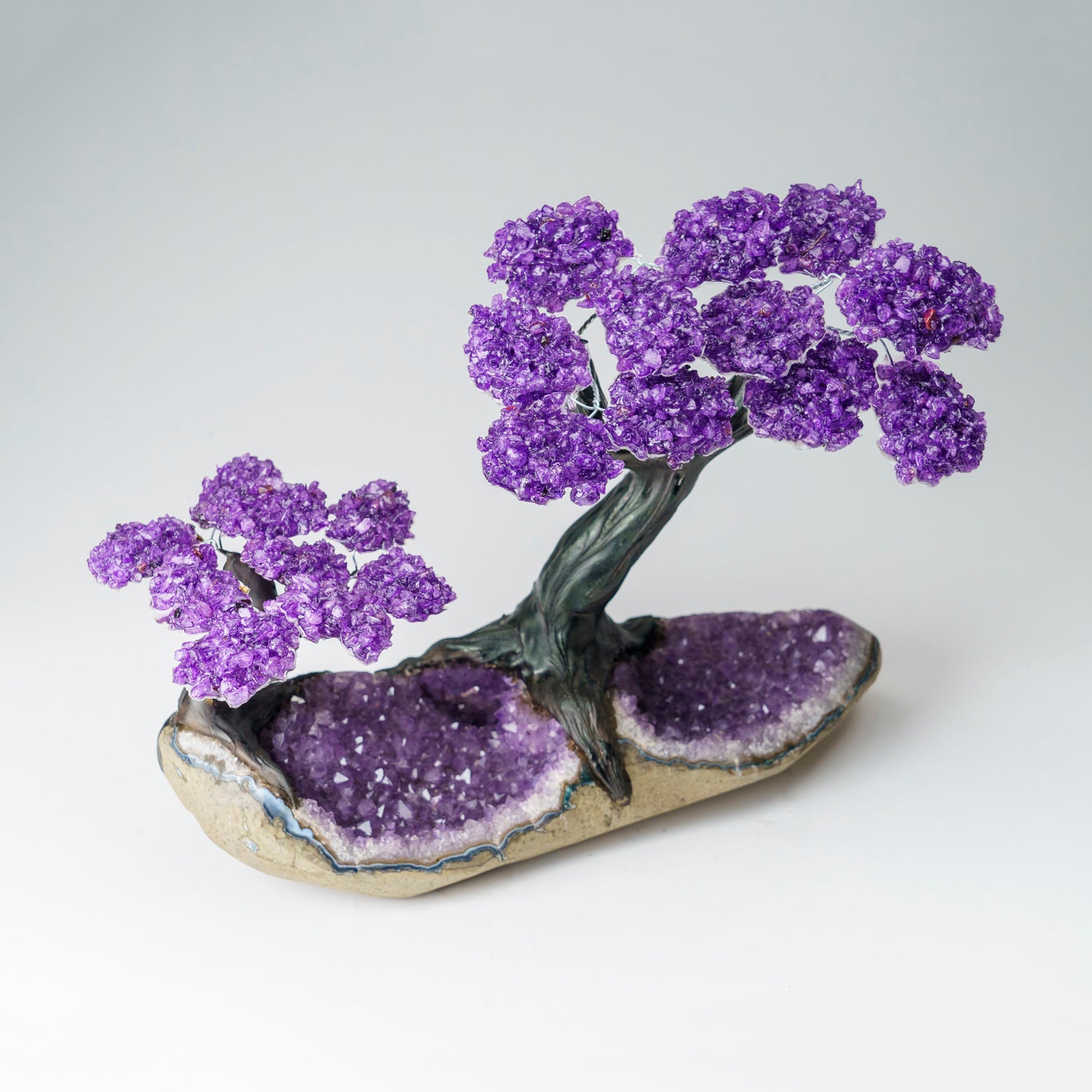 Custom - Two Genuine Amethyst Clustered Gemstone Trees on Amethyst Matrix (The Protection Tree)