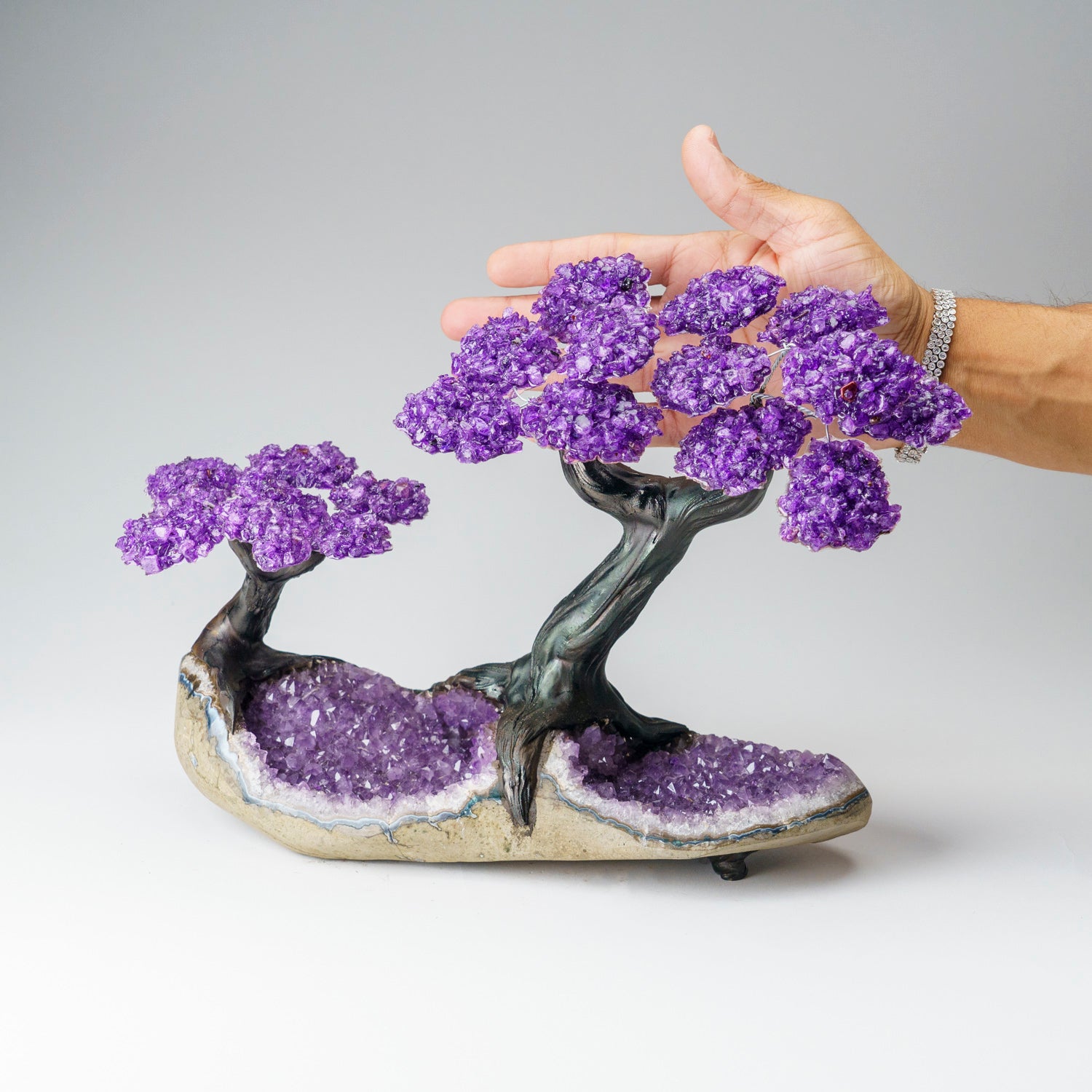 Custom - Two Genuine Amethyst Clustered Gemstone Trees on Amethyst Matrix (The Protection Tree)