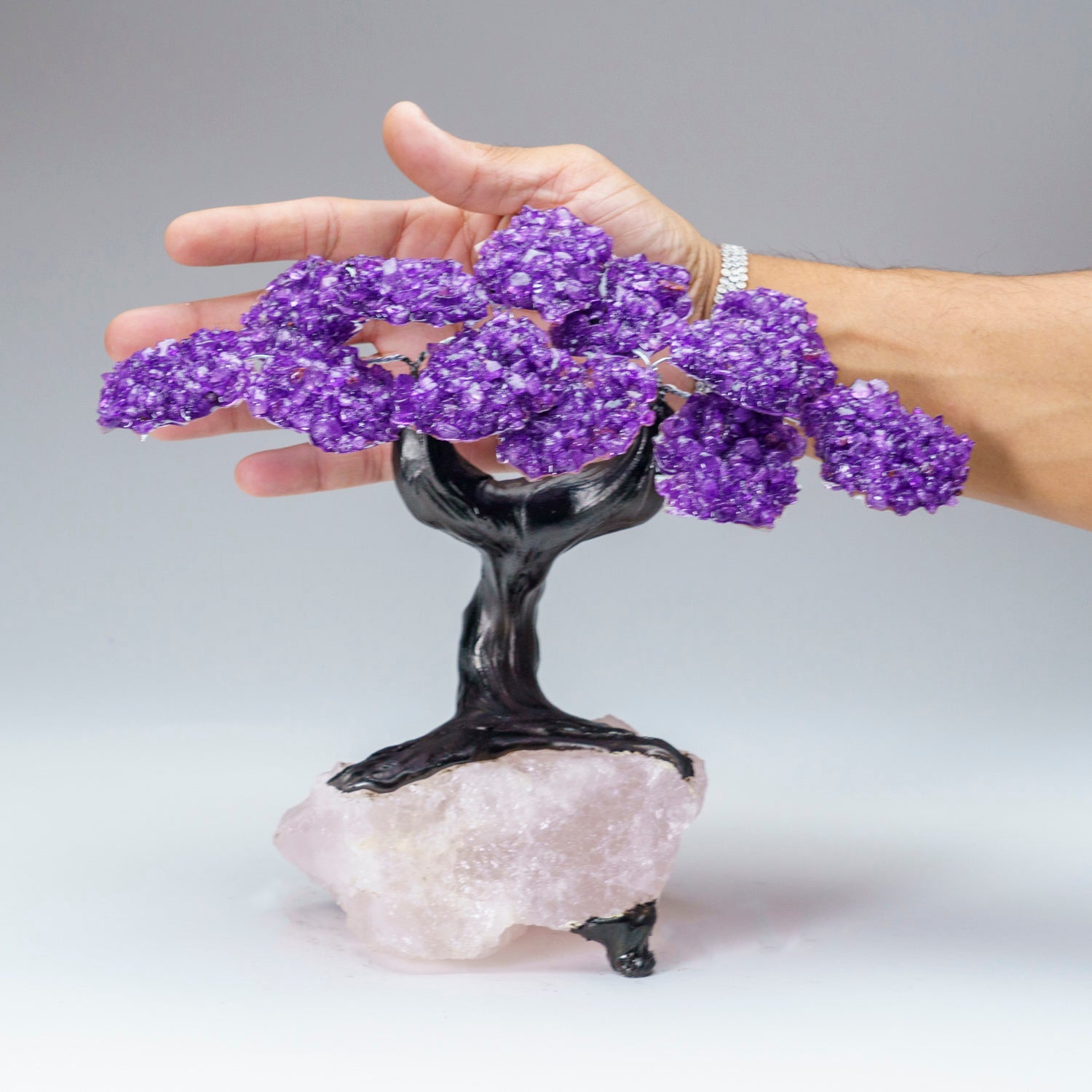 Custom - Amethyst Clustered Gemstone Tree on Rose Quartz Matrix (The Protection Tree)