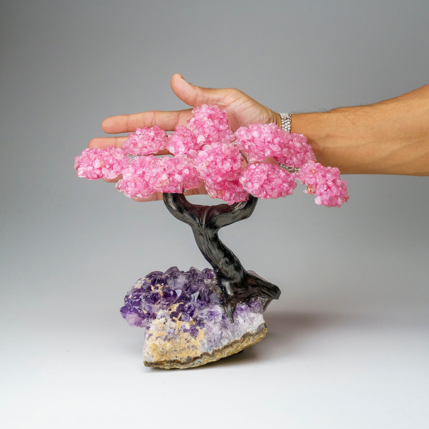 Custom - Genuine Rose Quartz Clustered Gemstone Tree on Amethyst Matrix (The Love Tree)