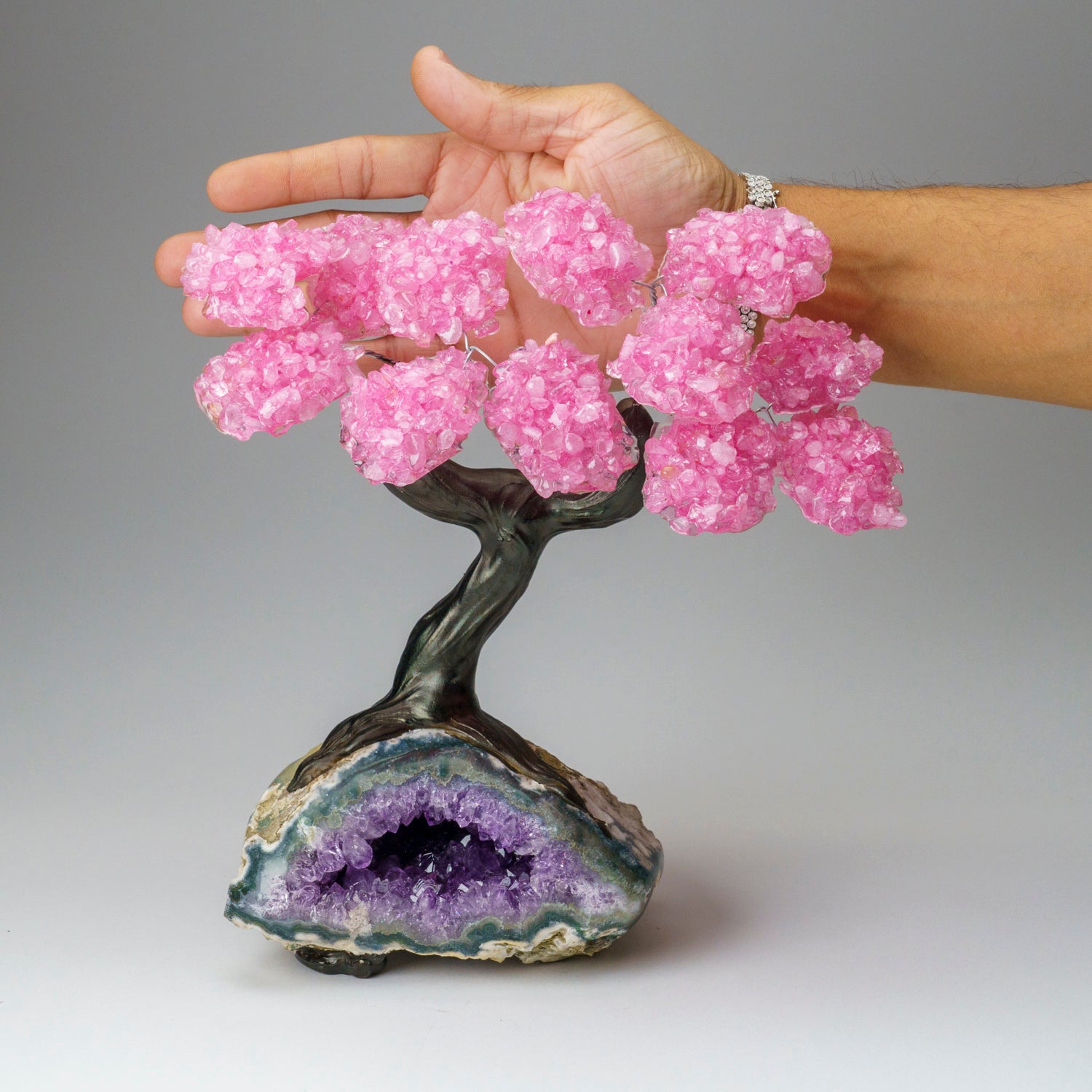 Custom - Genuine Rose Quartz Clustered Gemstone Tree on Amethyst Matrix (The Love Tree)