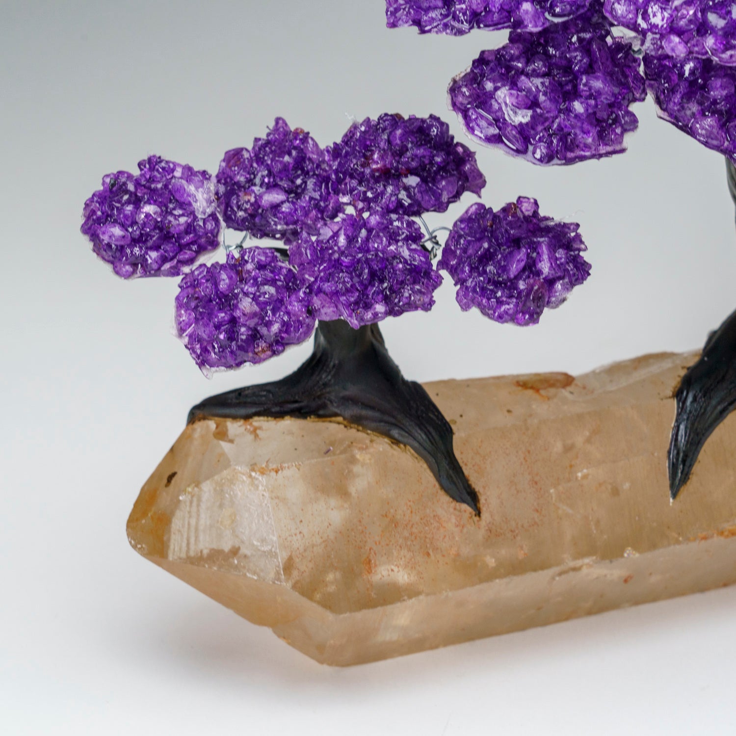 Custom -Two Genuine Amethyst Clustered Gemstone Trees on Clear Quartz Matrix (The Harmony Tree)