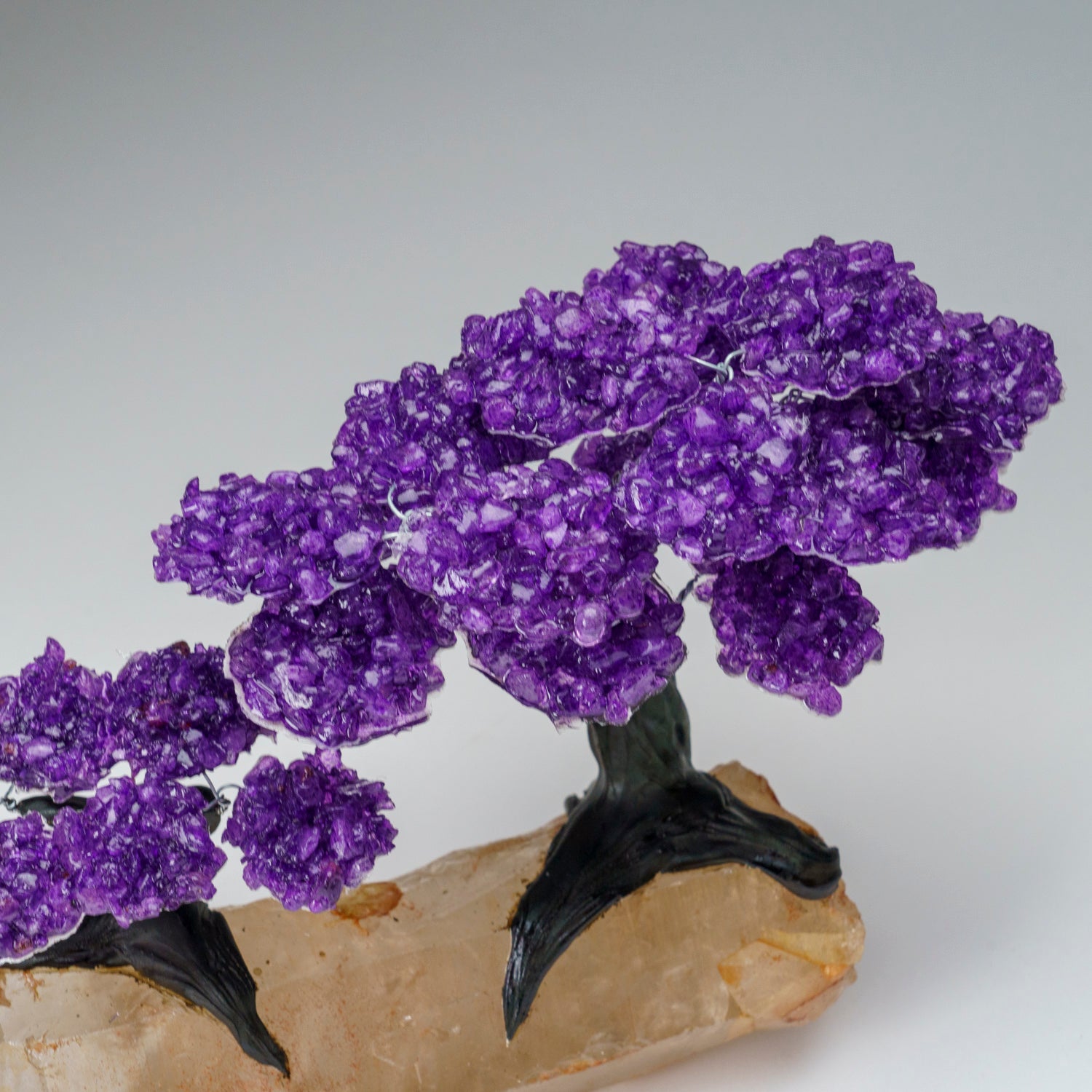 Custom -Two Genuine Amethyst Clustered Gemstone Trees on Clear Quartz Matrix (The Harmony Tree)