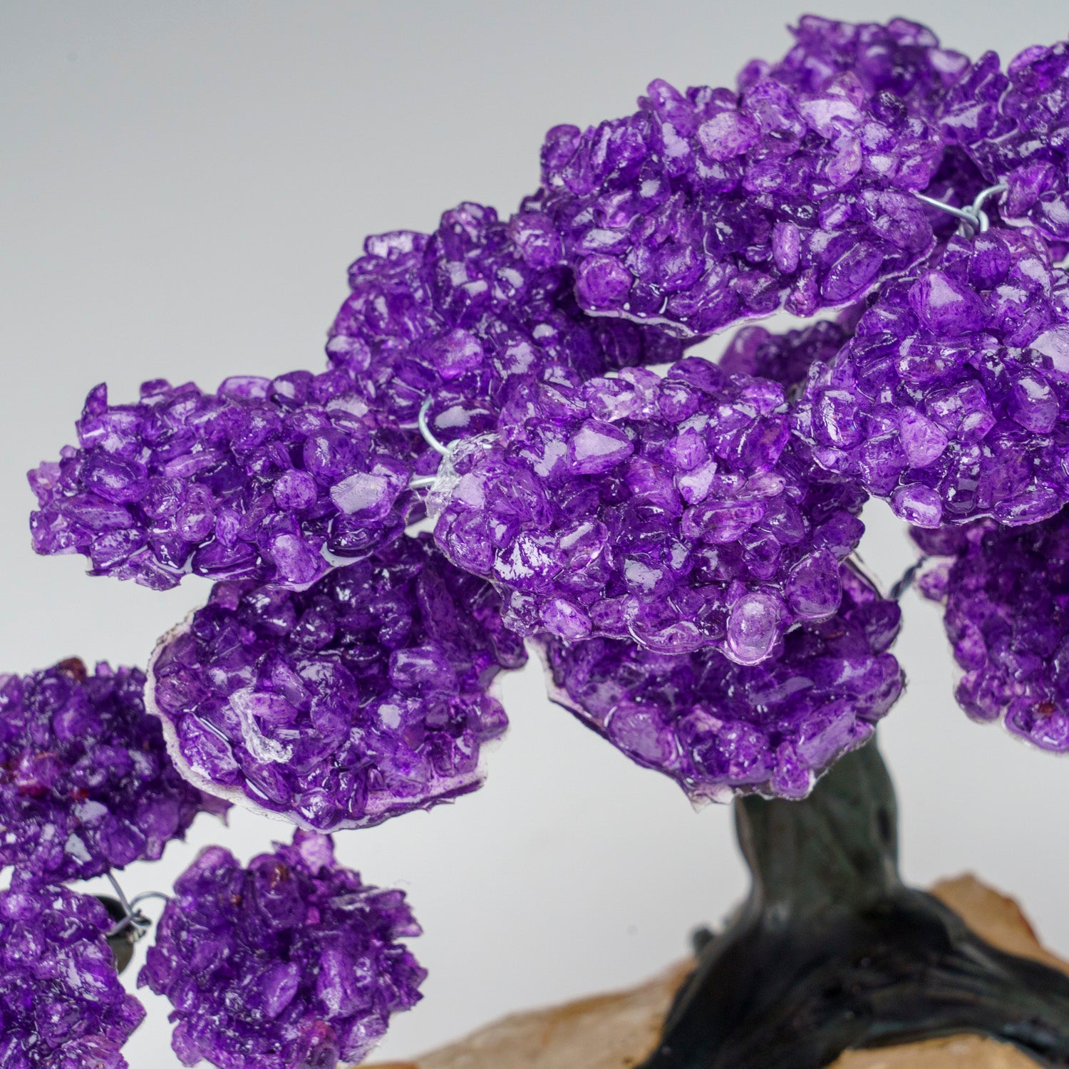 Custom -Two Genuine Amethyst Clustered Gemstone Trees on Clear Quartz Matrix (The Harmony Tree)