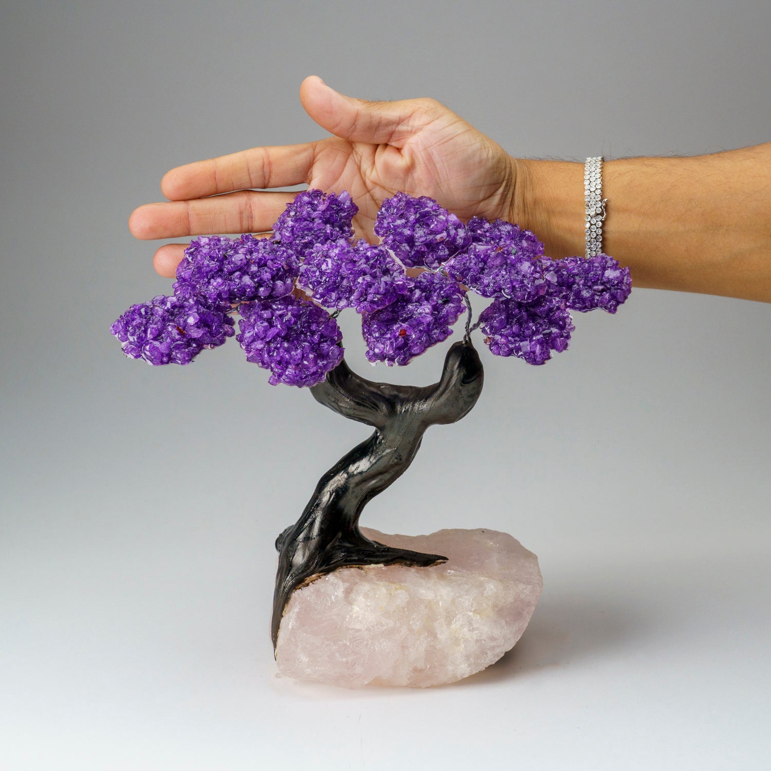 Custom - Amethyst Clustered Gemstone Tree on Rose Quartz Matrix (The Protection Tree)