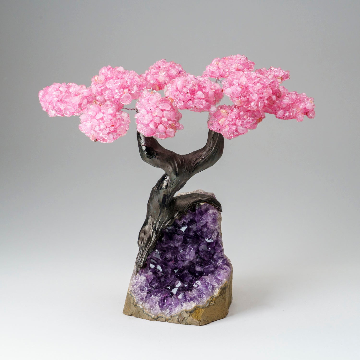 Custom - Genuine Rose Quartz Clustered Gemstone Tree on Amethyst Matrix (The Love Tree)