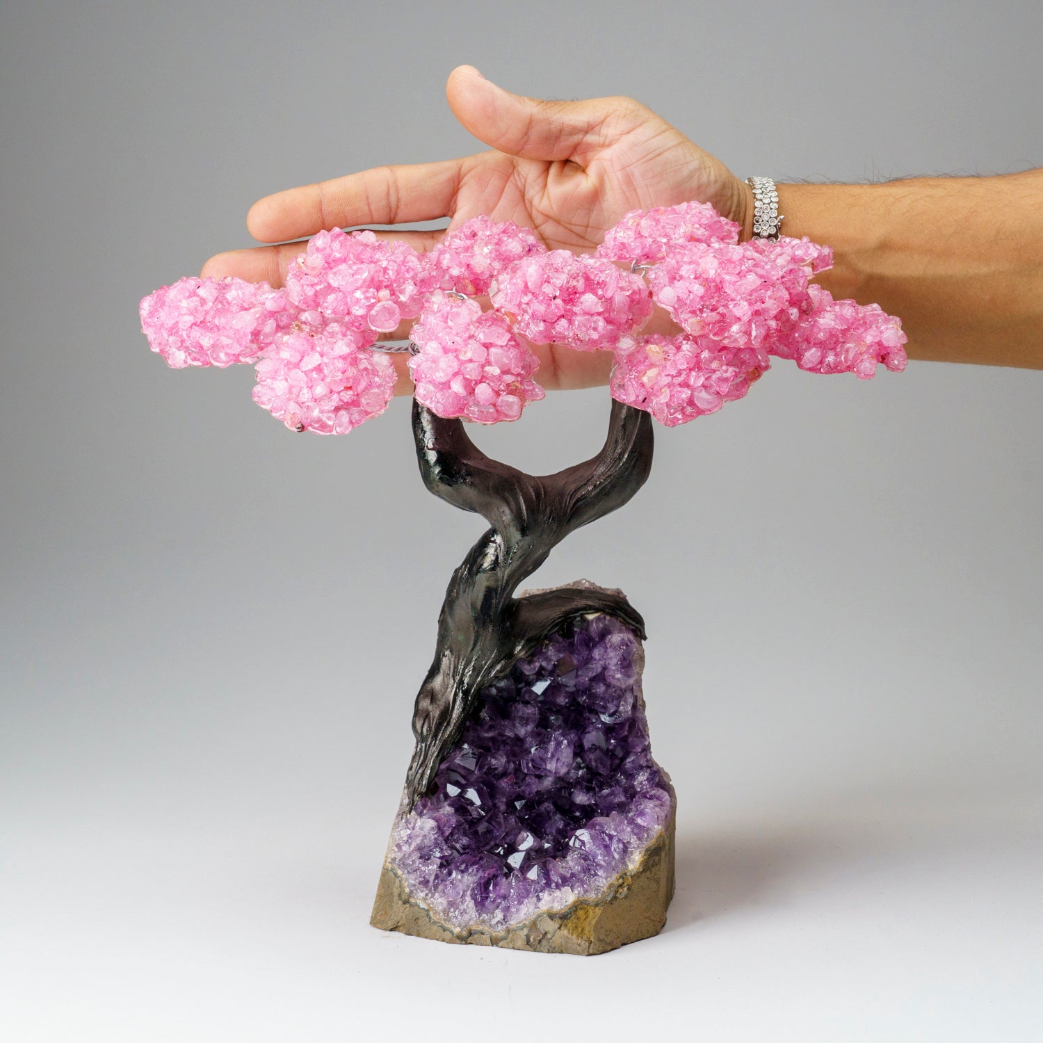 Custom - Genuine Rose Quartz Clustered Gemstone Tree on Amethyst Matrix (The Love Tree)