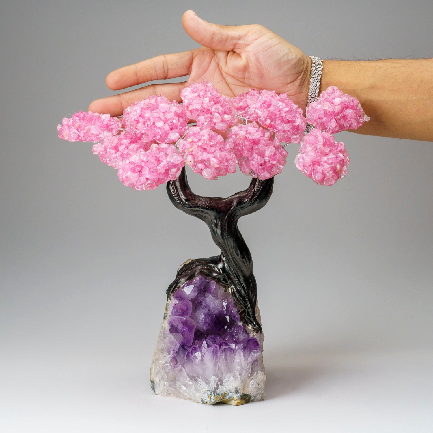 Custom - Genuine Rose Quartz Clustered Gemstone Tree on Amethyst Matrix (The Love Tree)