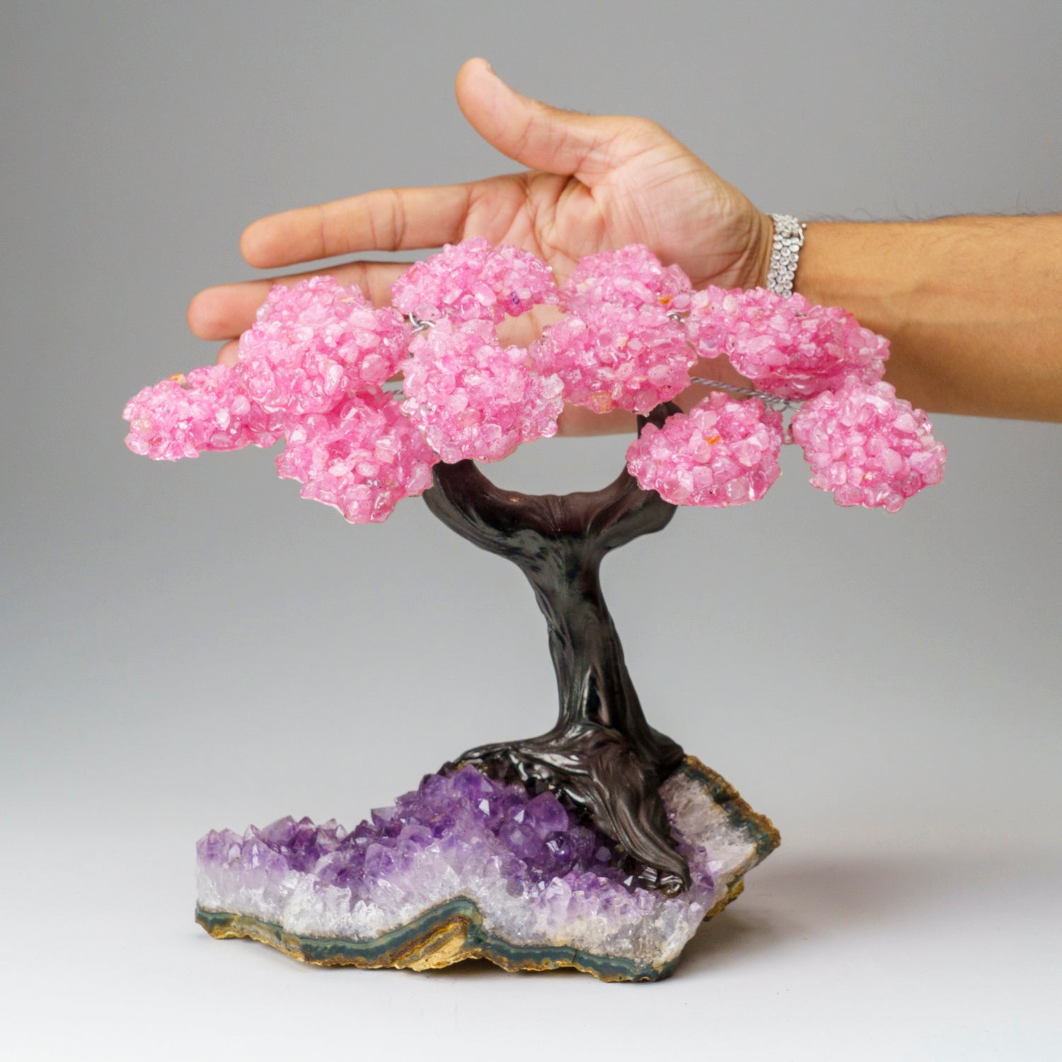 Custom - Genuine Rose Quartz Clustered Gemstone Tree on Amethyst Matrix (The Love Tree)