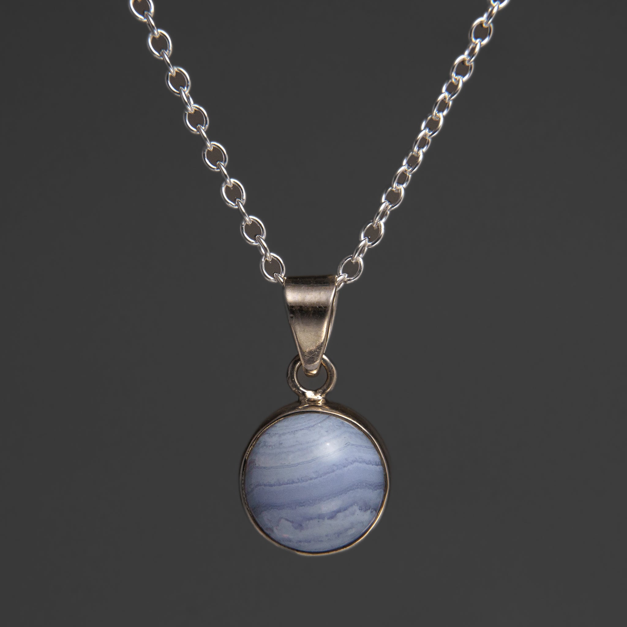 Sterling Silver Blue Chalcedony Pendant with 18" Sterling Silver Necklace