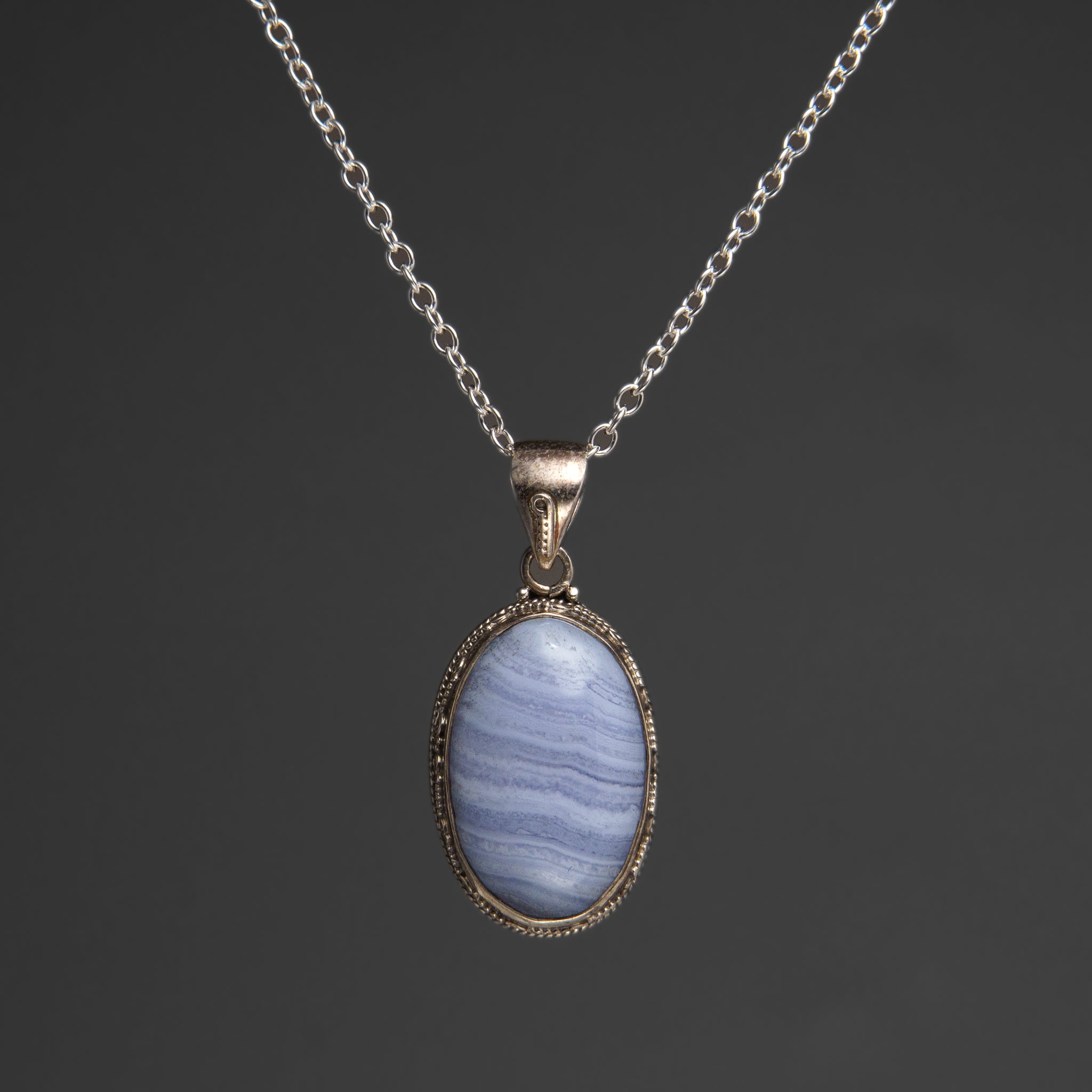 Sterling Silver Blue Chalcedony Pendant with 18" Sterling Silver Necklace
