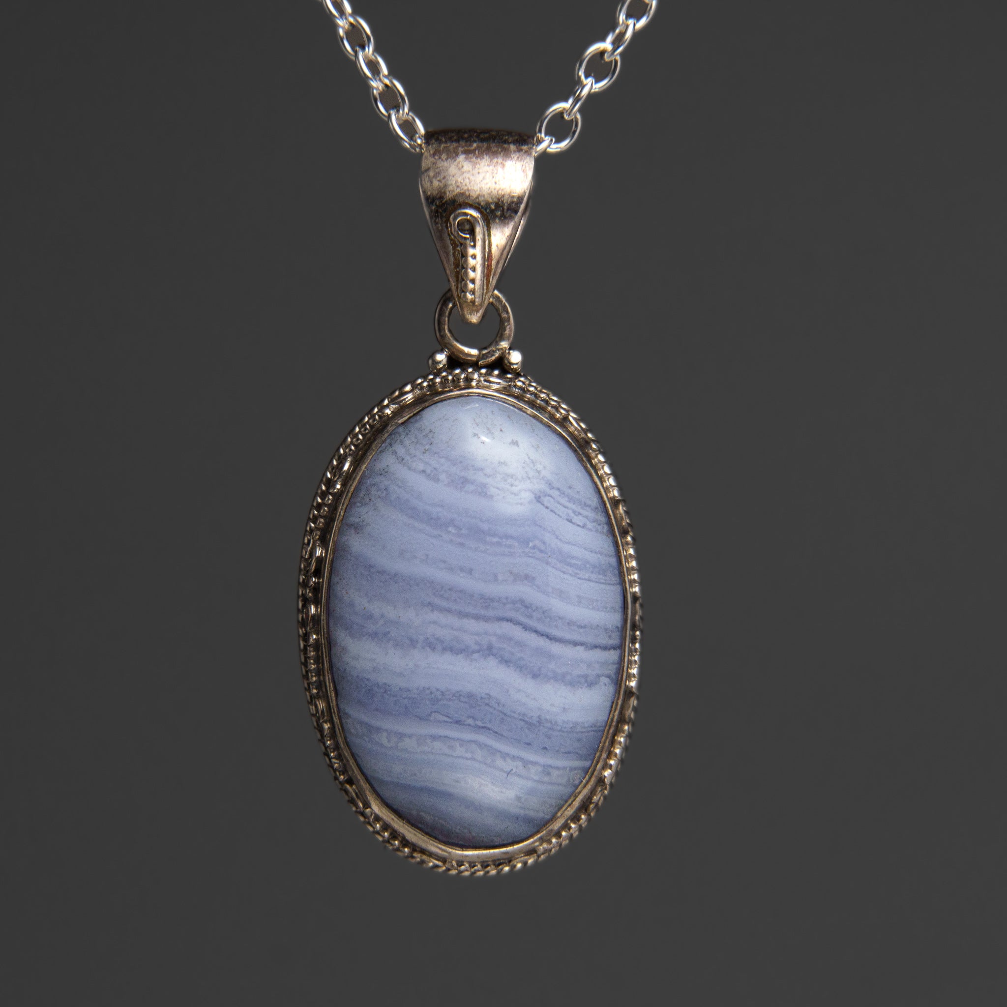 Sterling Silver Blue Chalcedony Pendant with 18" Sterling Silver Necklace
