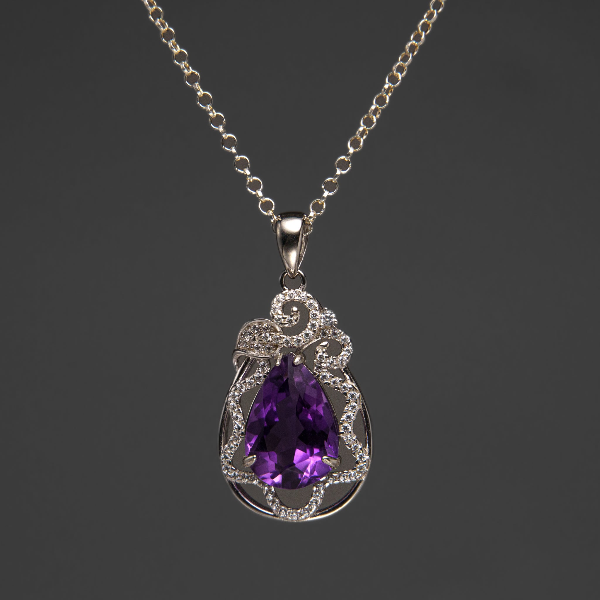 Sterling Silver Amethyst Gemstone Pendant with 18" Sterling Silver Chain