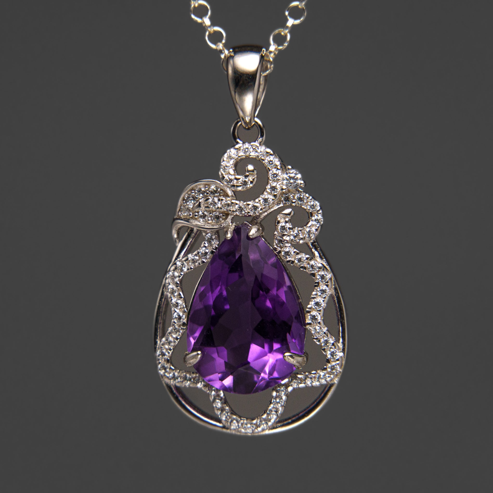 Sterling Silver Amethyst Gemstone Pendant with 18" Sterling Silver Chain