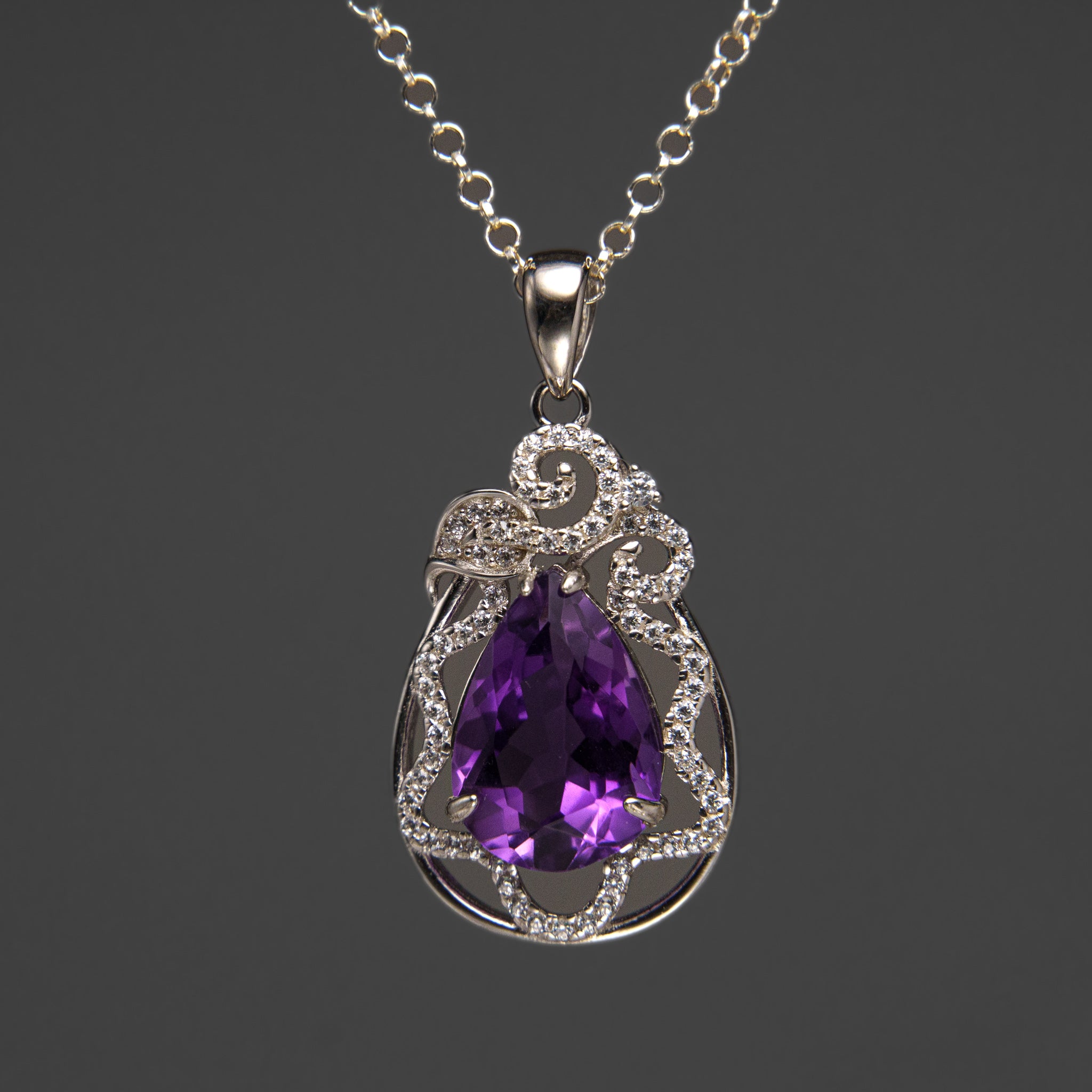 Sterling Silver Amethyst Gemstone Pendant with 18" Sterling Silver Chain