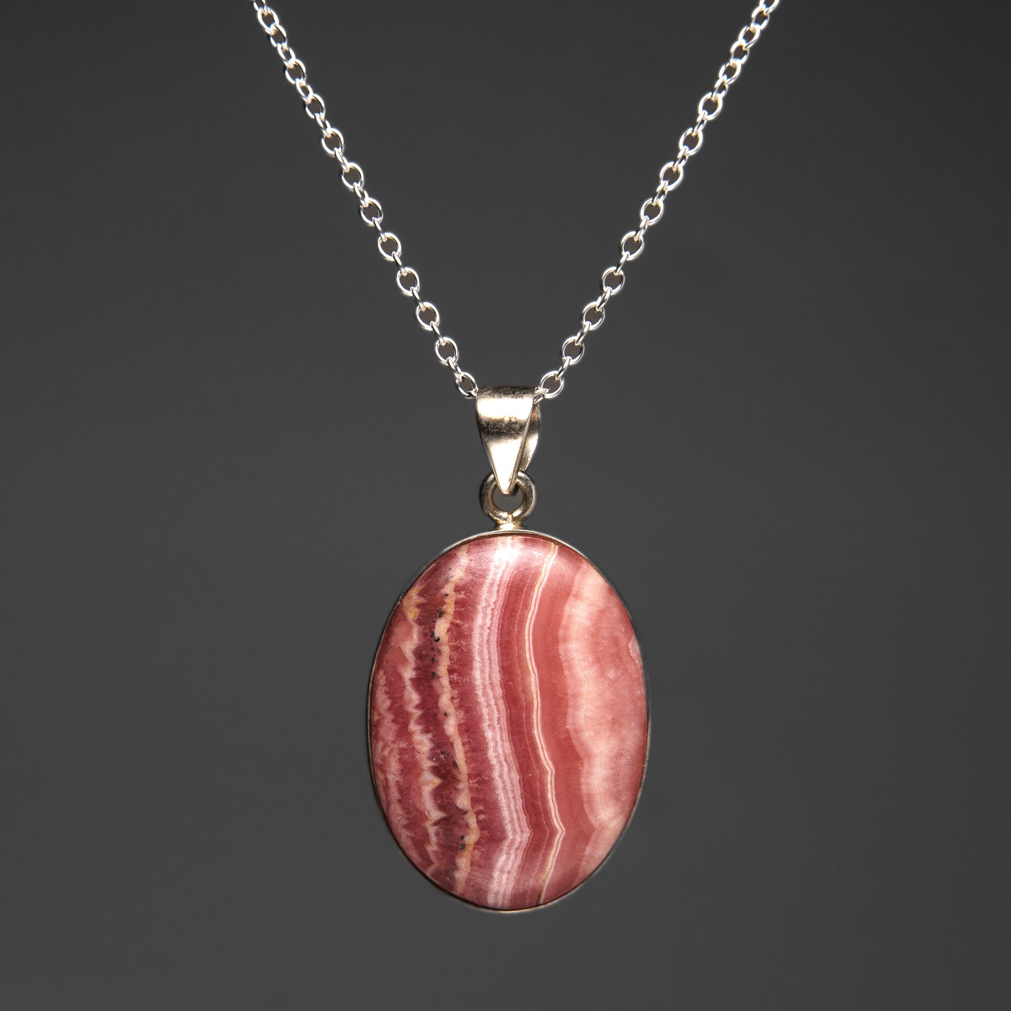 Sterling Silver Rhodochrosite Gemstone Pendant with 18" Sterling Silver Necklace