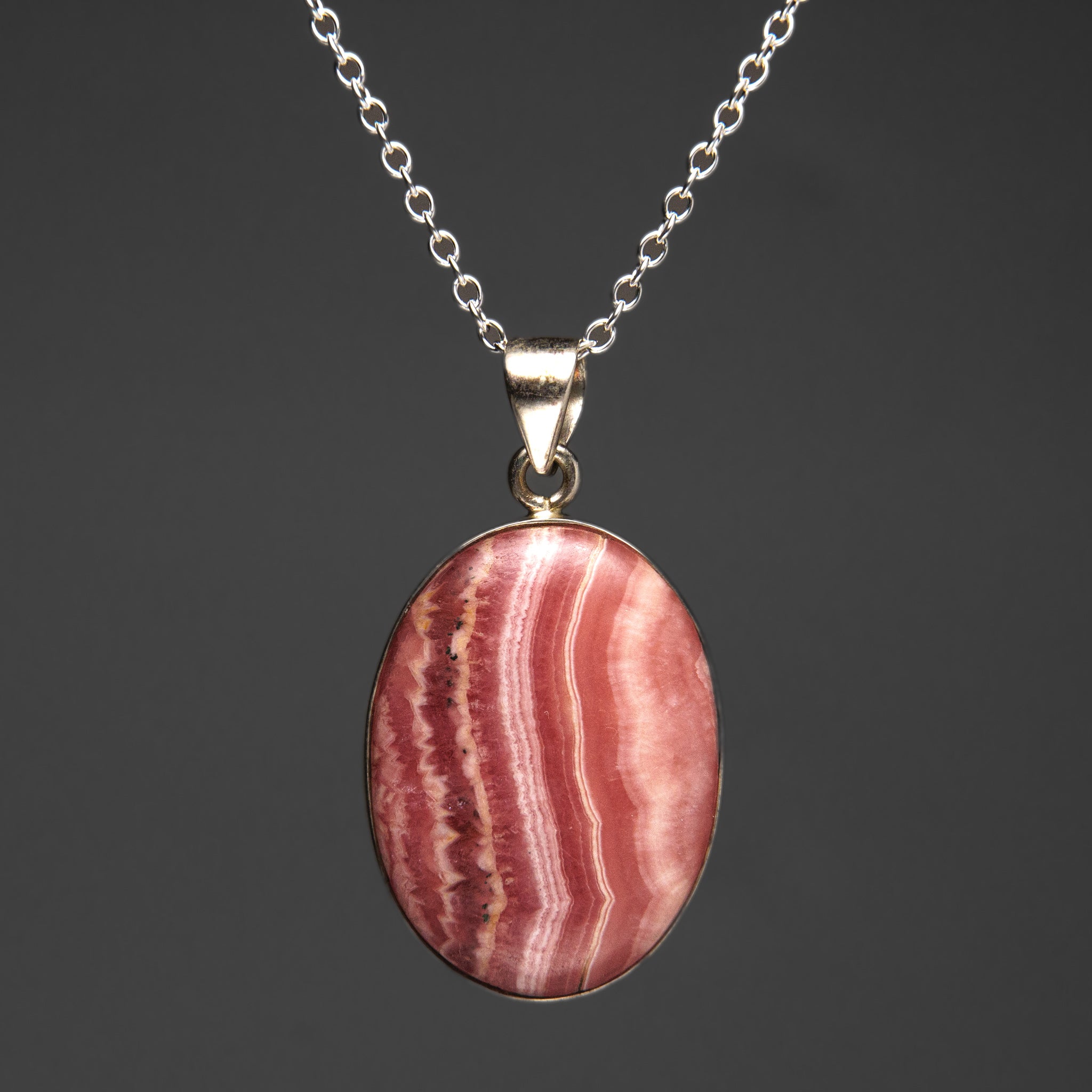 Sterling Silver Rhodochrosite Gemstone Pendant with 18" Sterling Silver Necklace