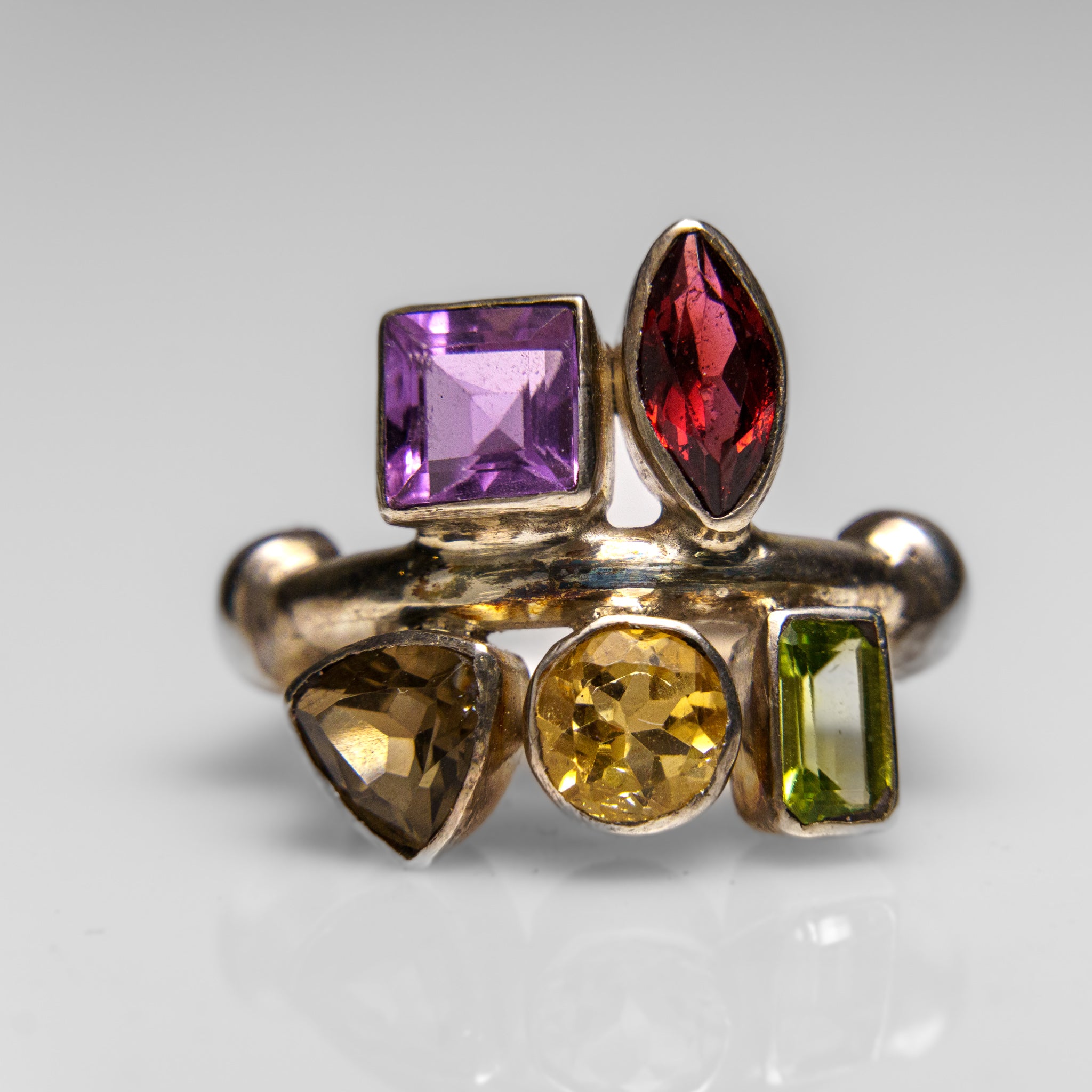 Sterling Silver Multi Gemstone Ring (Size 7)