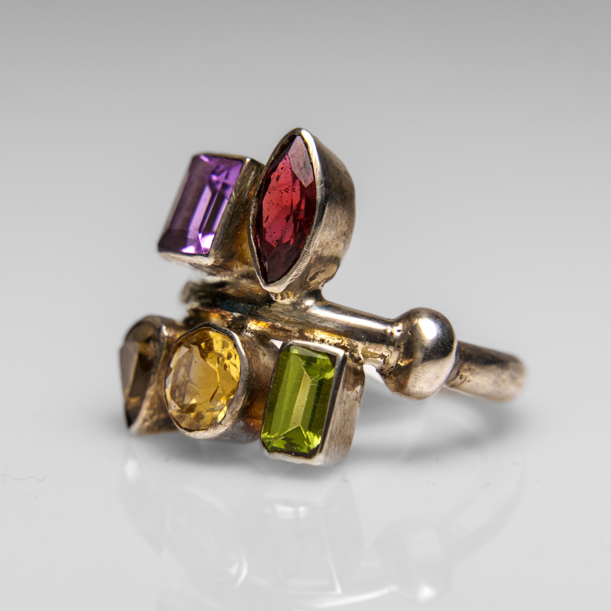 Sterling Silver Multi Gemstone Ring (Size 7)
