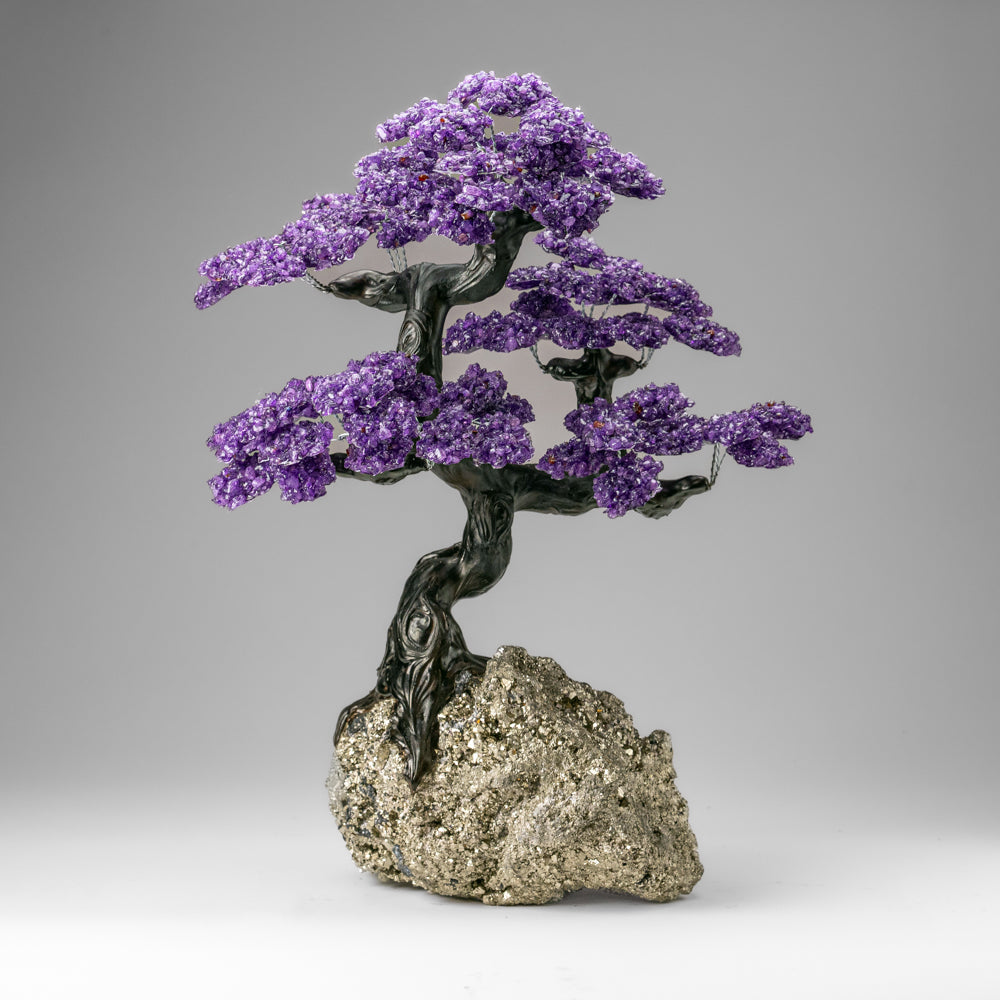 Custom Designed - Genuine Amethyst Clustered Gemstone Tree on Pyrite Matrix (Tree of Confidence)