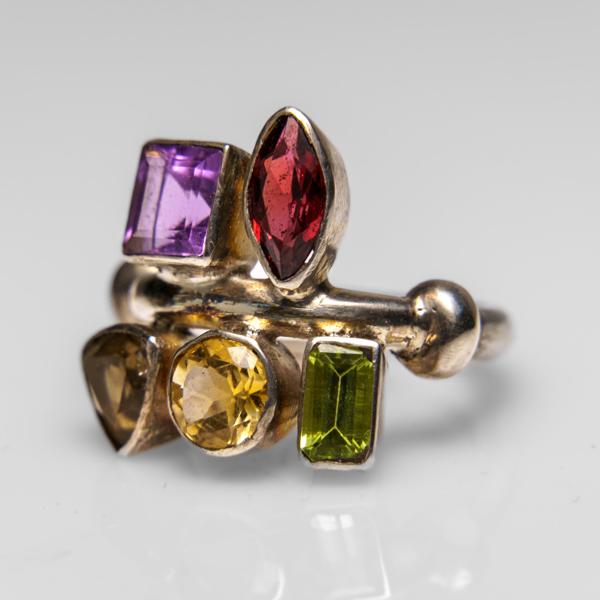 Sterling Silver Multi Gemstone Ring (Size 7)