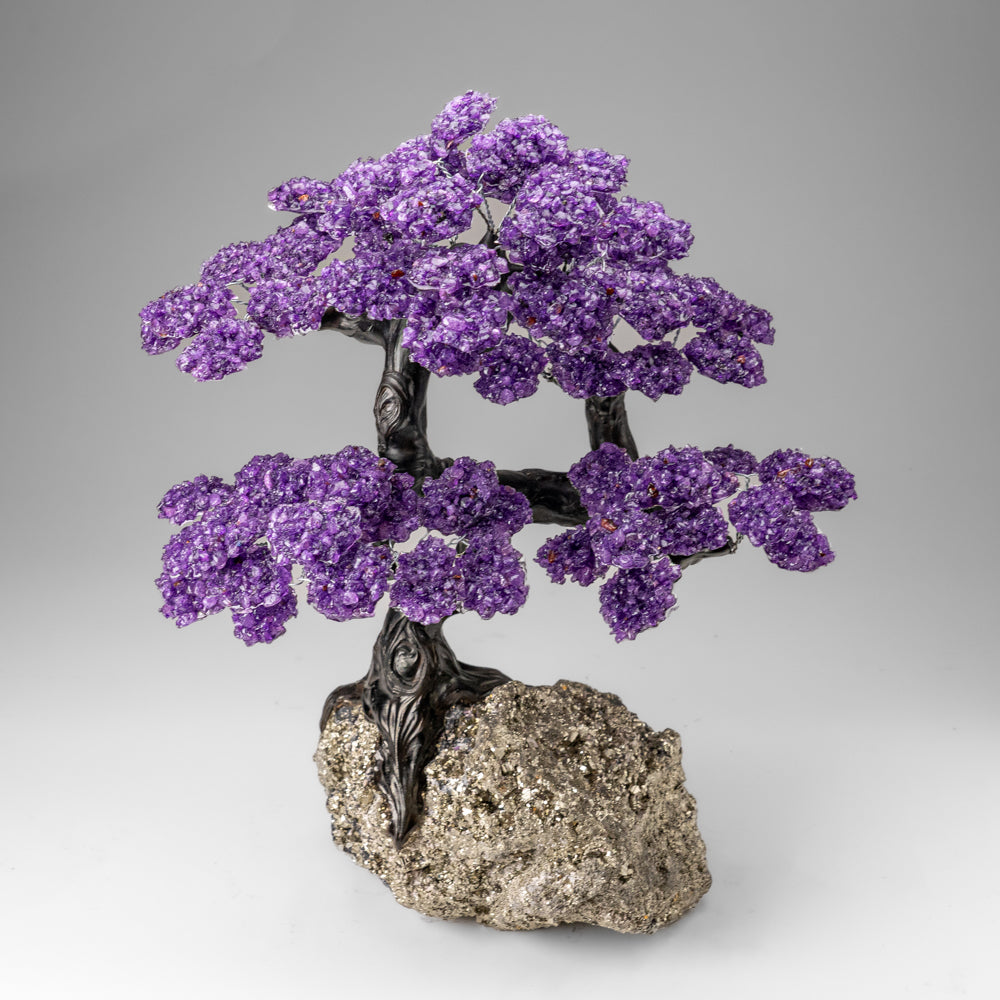 Custom Designed - Genuine Amethyst Clustered Gemstone Tree on Pyrite Matrix (Tree of Confidence)