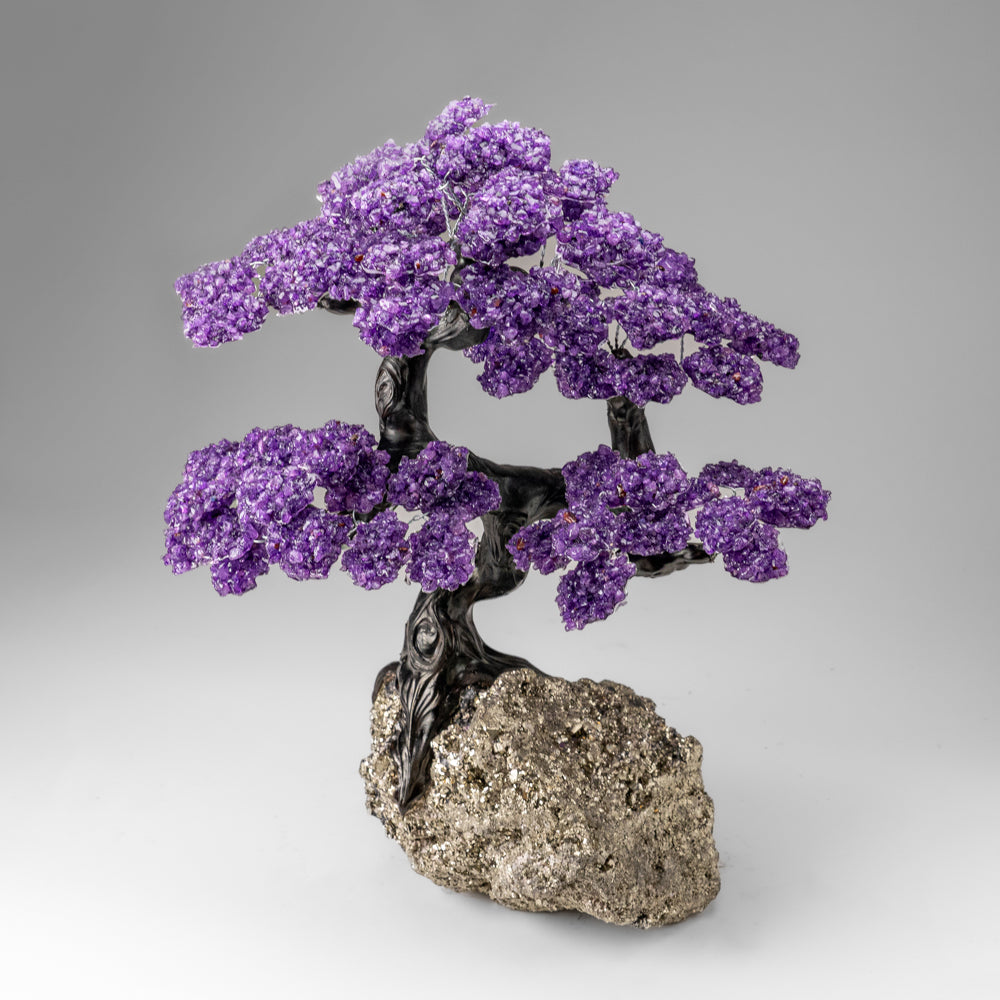 Custom Designed - Genuine Amethyst Clustered Gemstone Tree on Pyrite Matrix (Tree of Confidence)