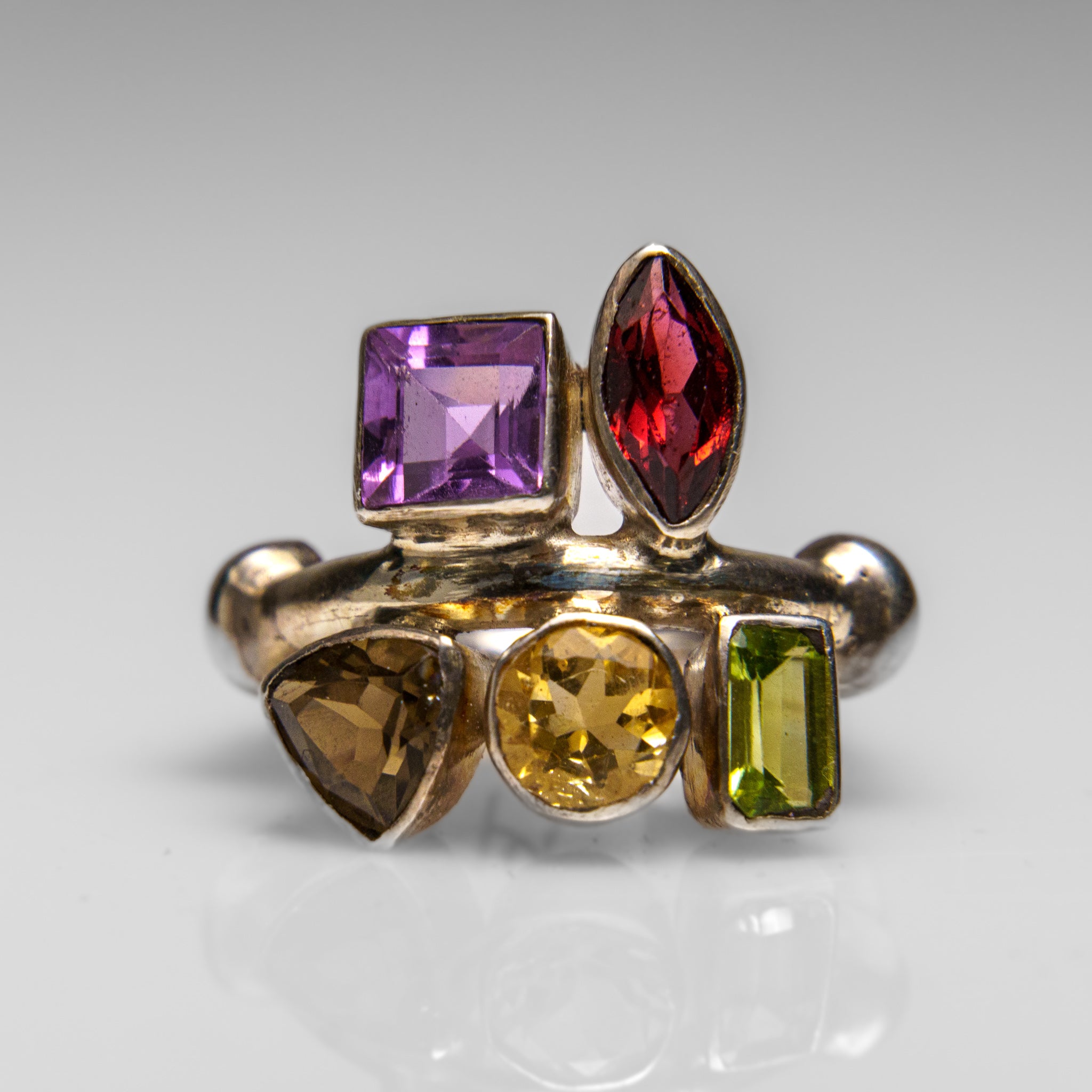Sterling Silver Multi Gemstone Ring (Size 7)