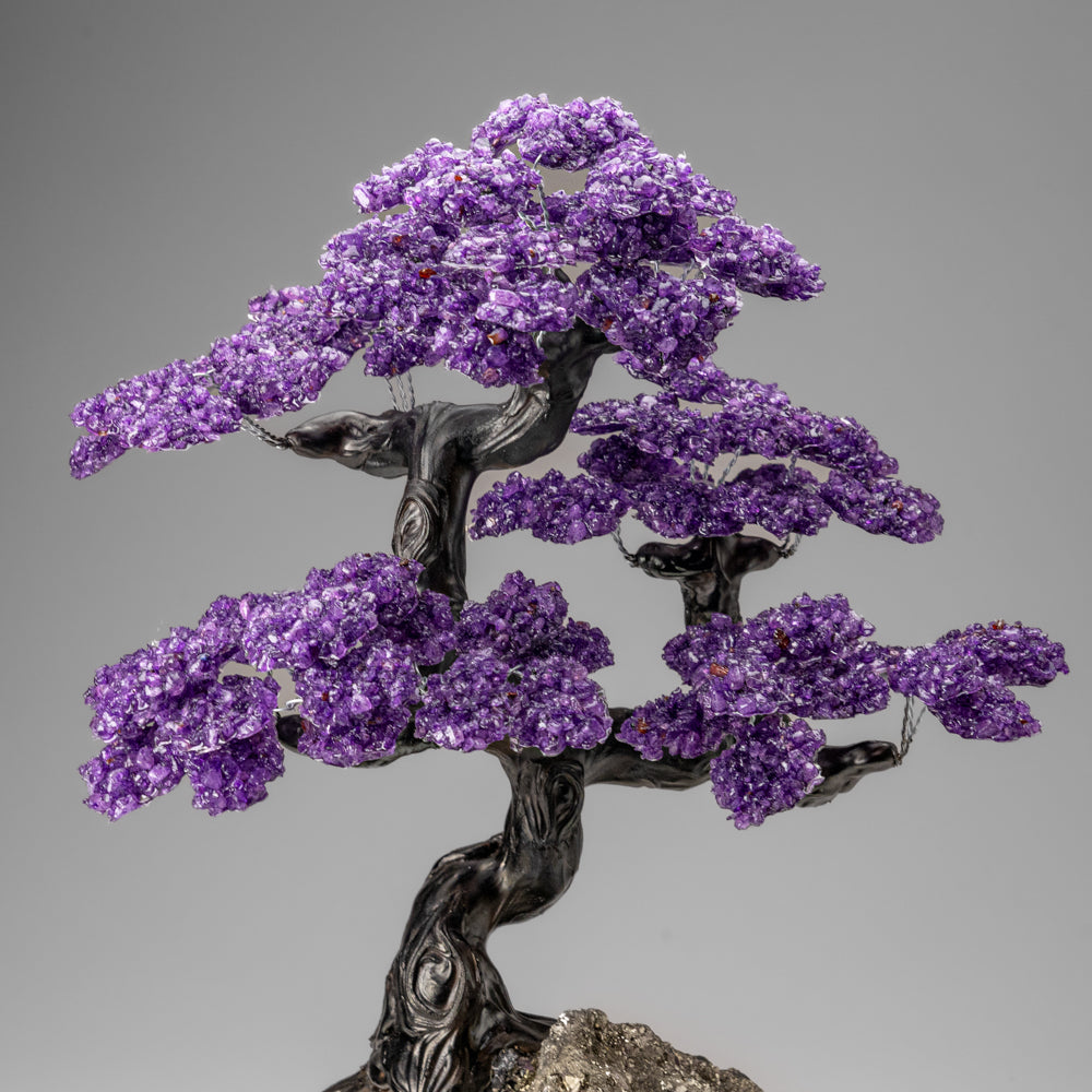 Custom Designed - Genuine Amethyst Clustered Gemstone Tree on Pyrite Matrix (Tree of Confidence)